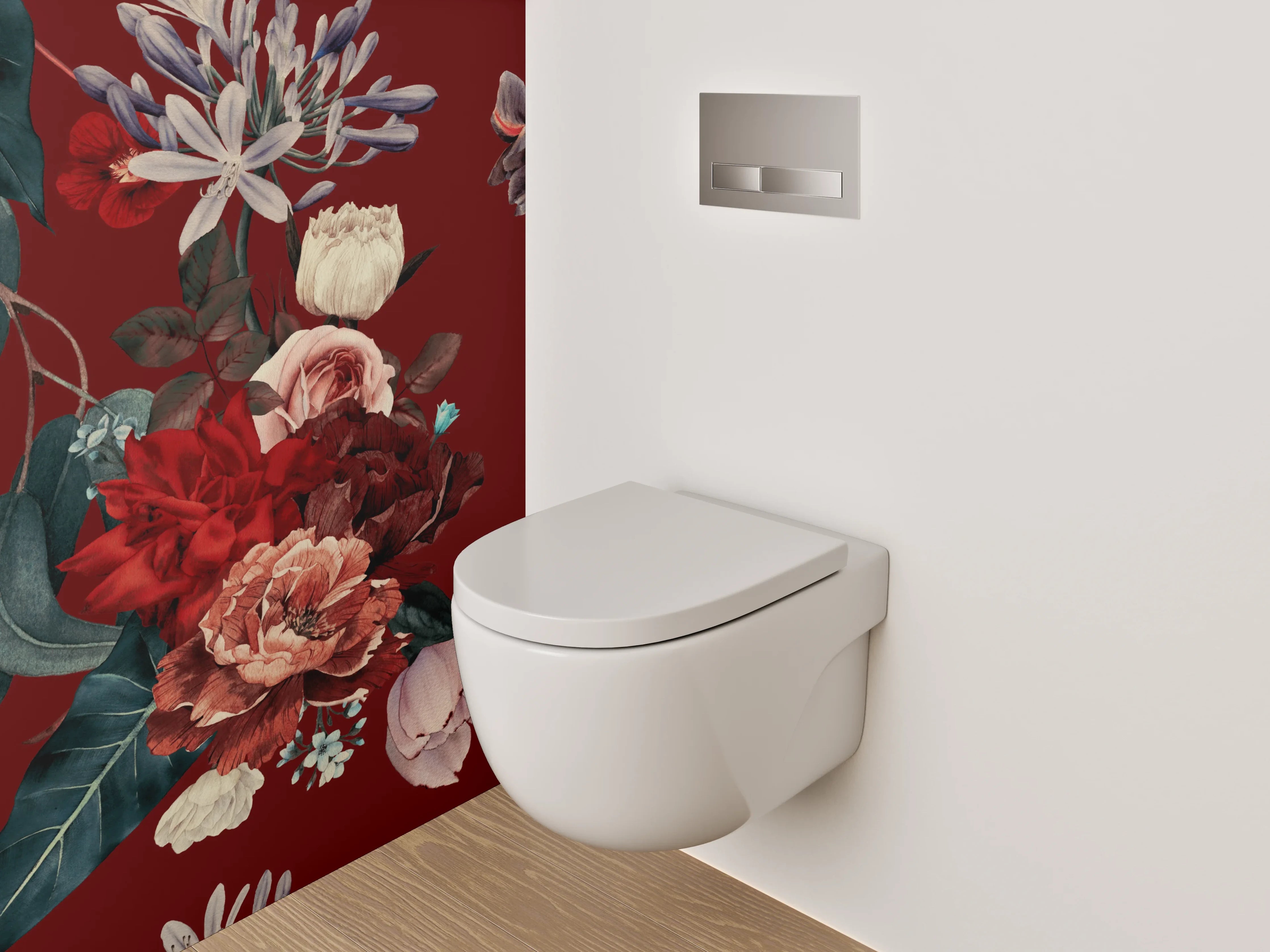 WC-Rückwand - Florales Vintage Muster Rot