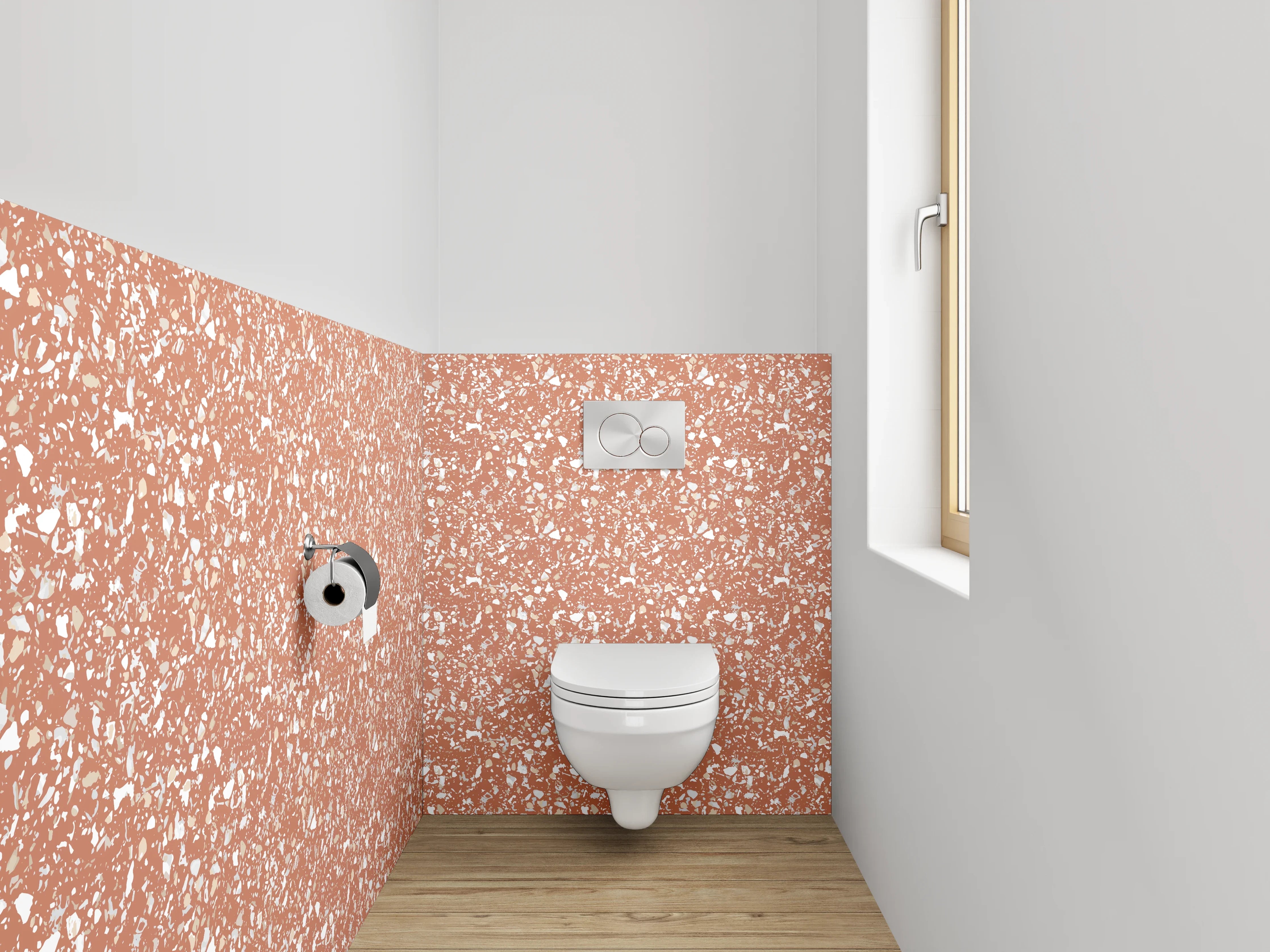 WC-Rückwand - Florales Vintage-Muster Terracotta Weiß