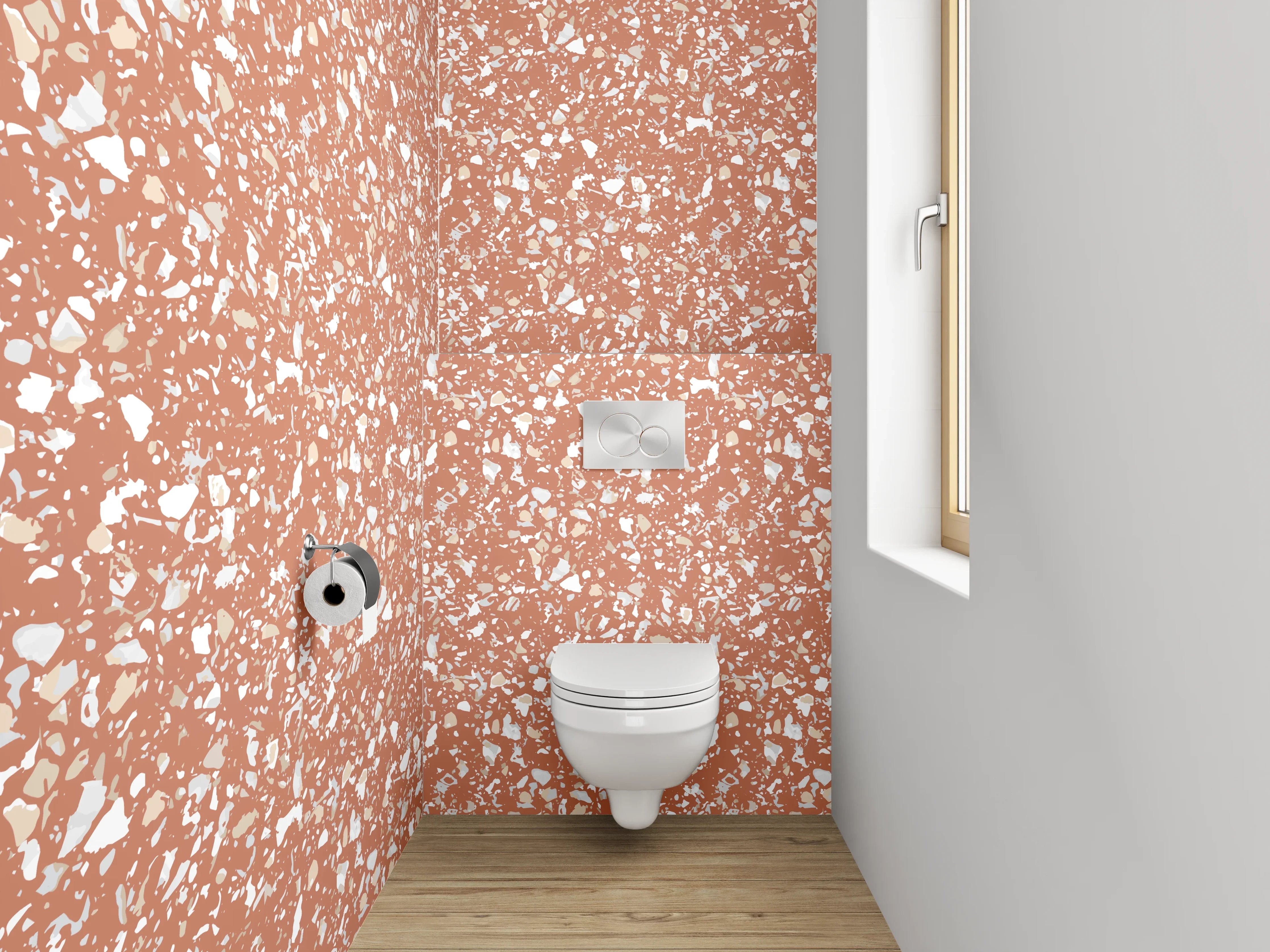 WC-Rückwand - Florales Vintage-Muster Terracotta Weiß