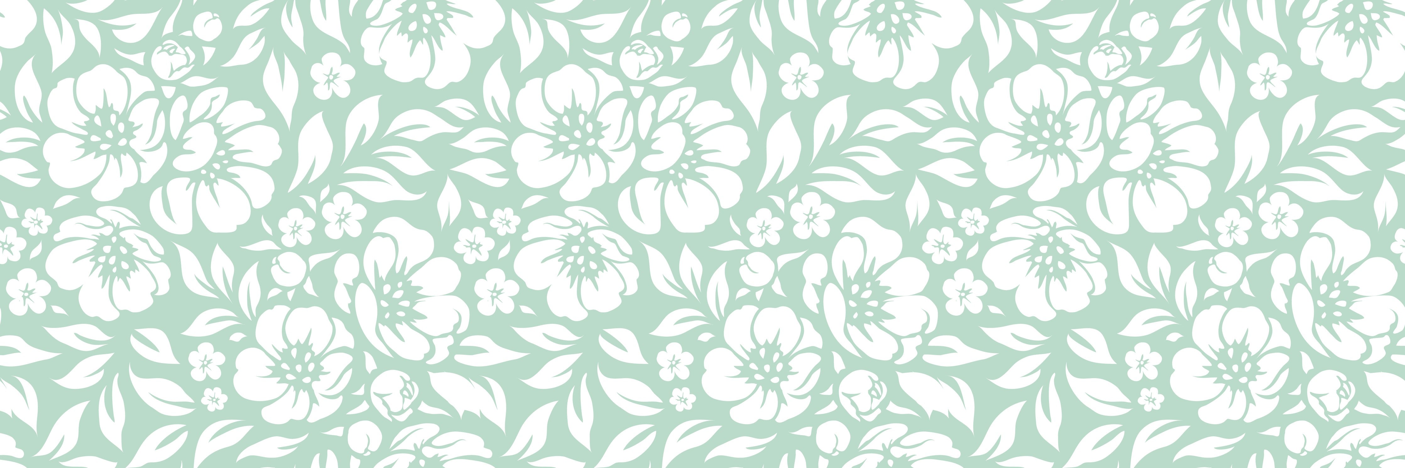 WC-Rückwand-Florales Vintage Muster Weiß Mint