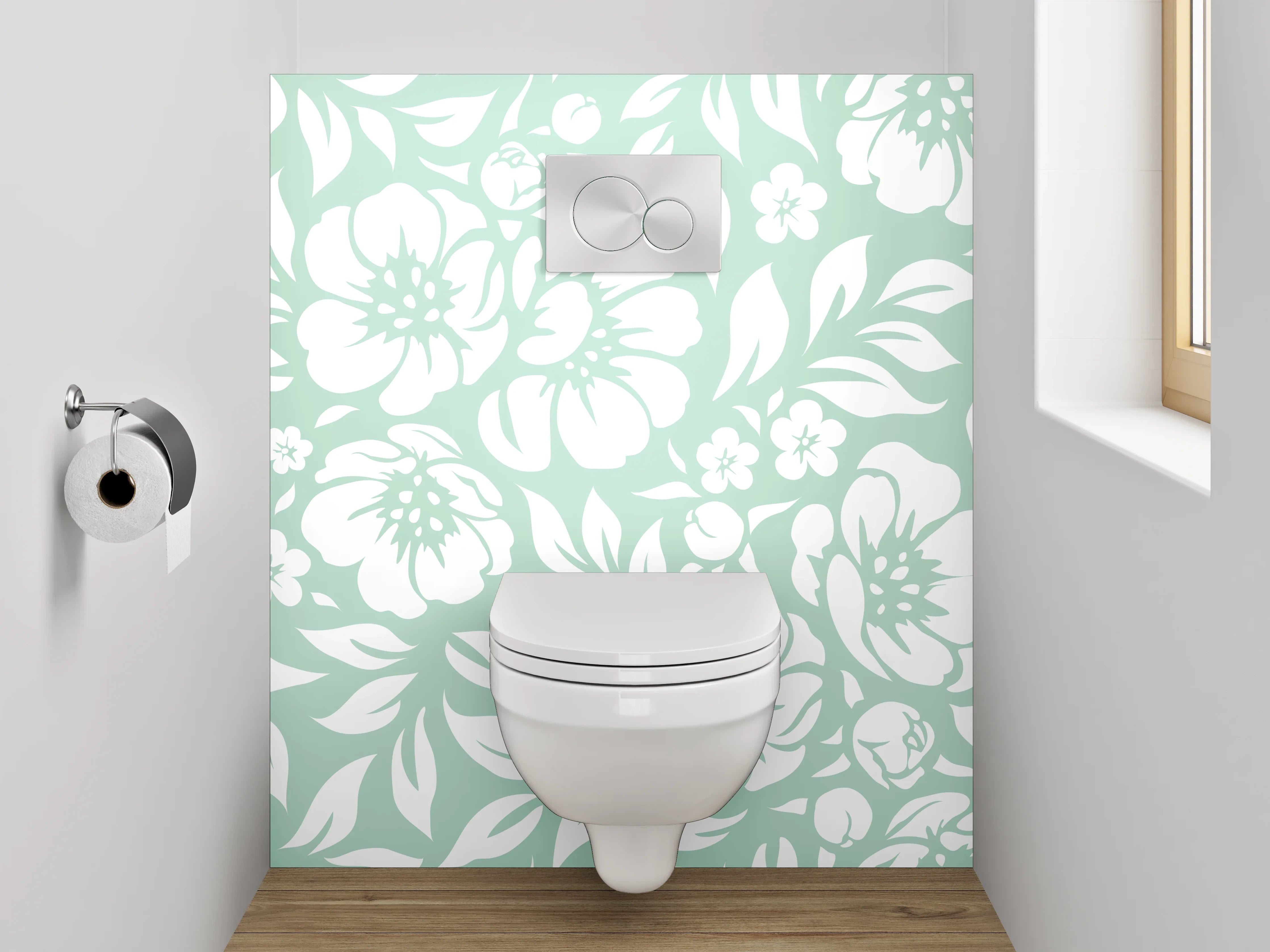 WC-Rückwand - Florales Vintage Muster Weiß Mint