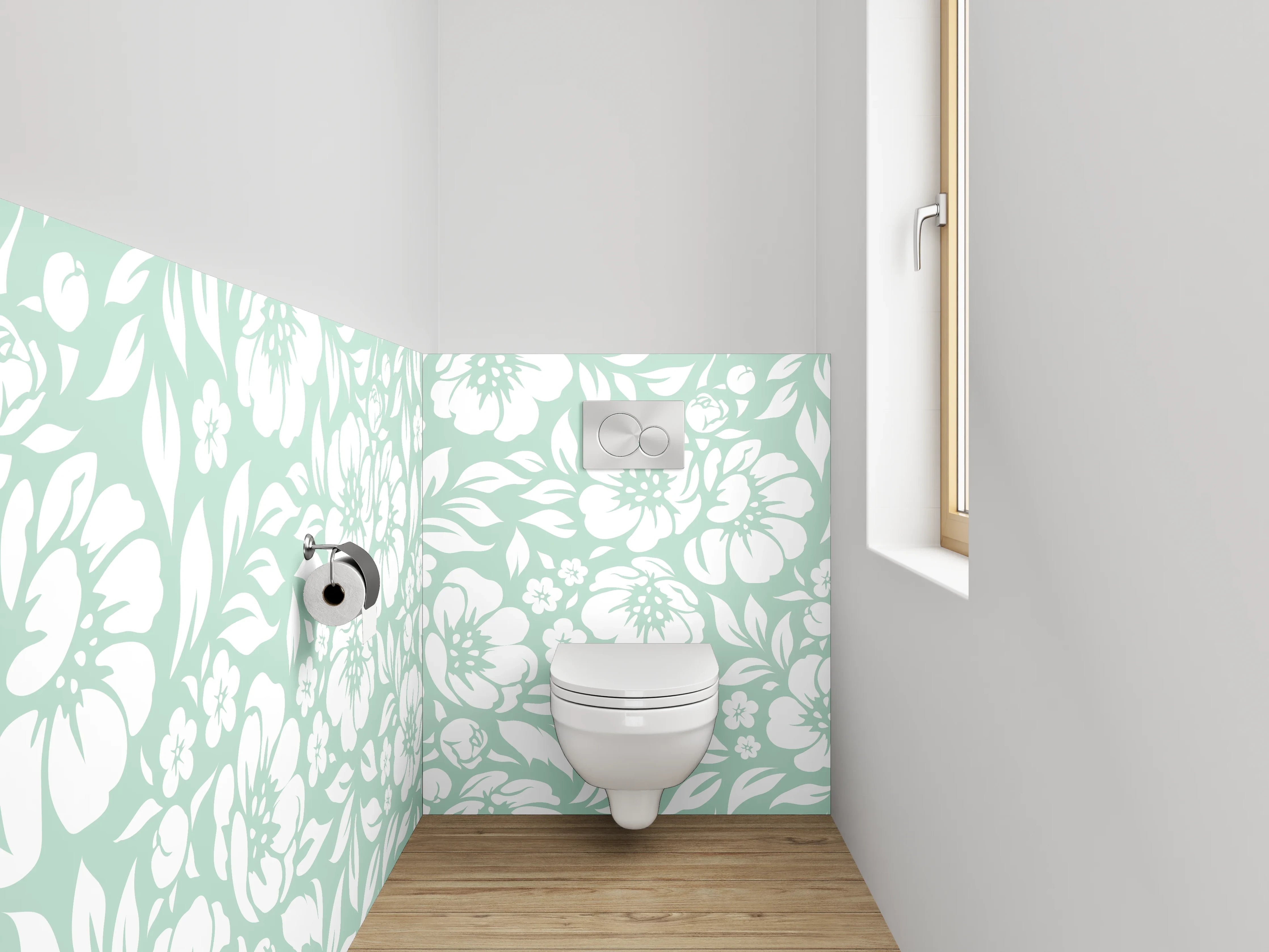 WC-Rückwand - Florales Vintage Muster Weiß Mint