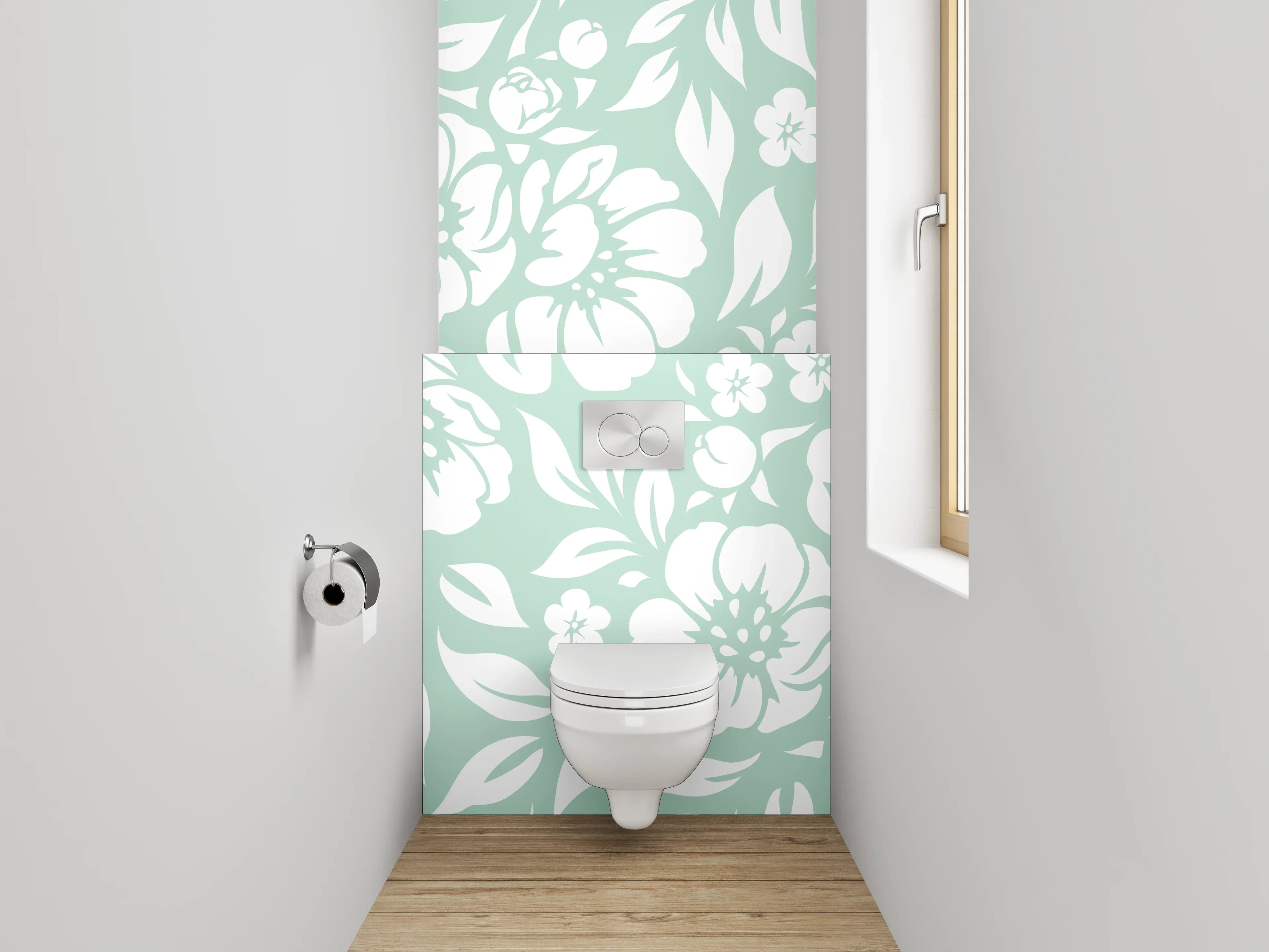 WC-Rückwand - Florales Vintage Muster Weiß Mint