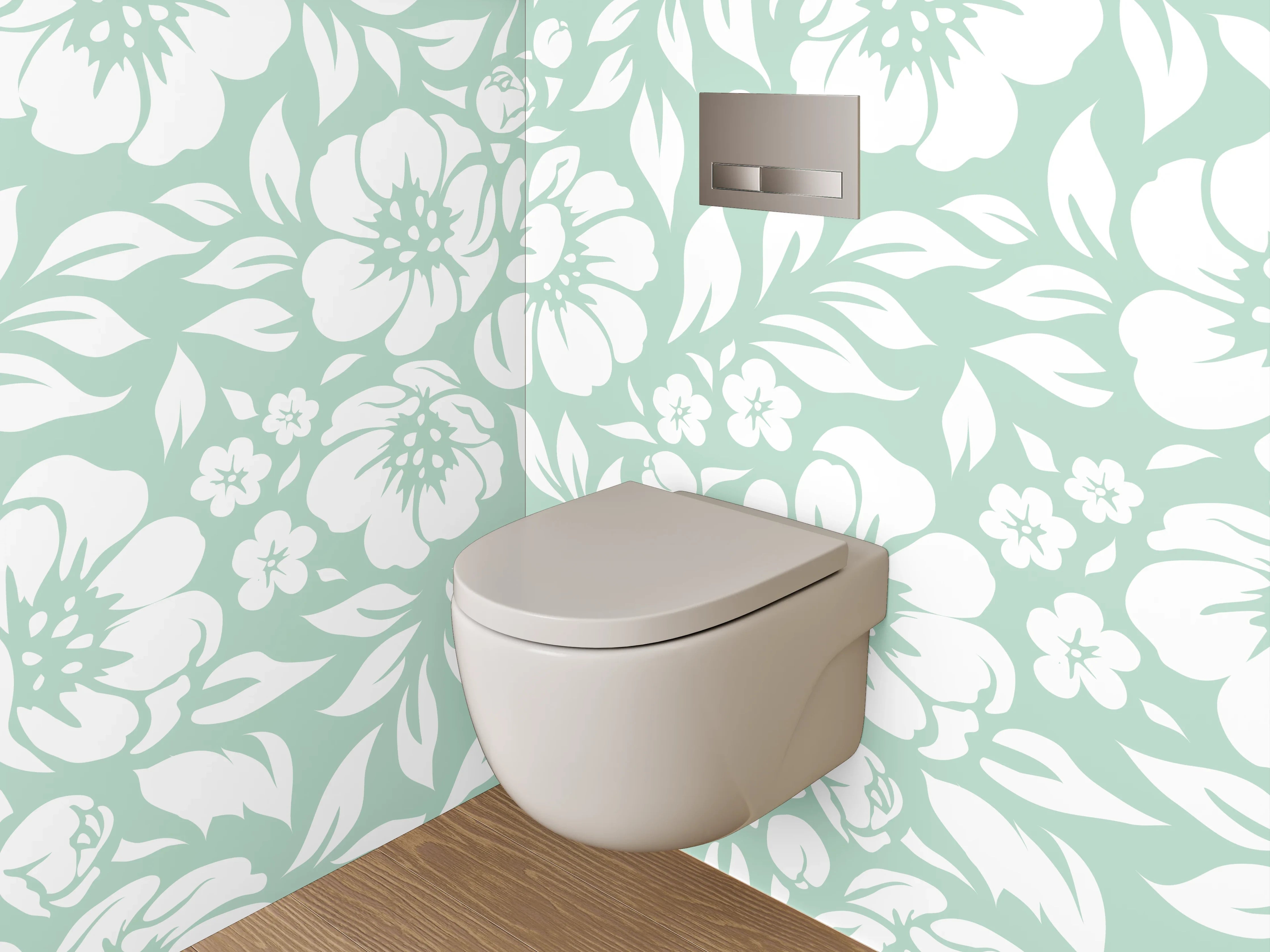 WC-Rückwand - Florales Vintage Muster Weiß Mint