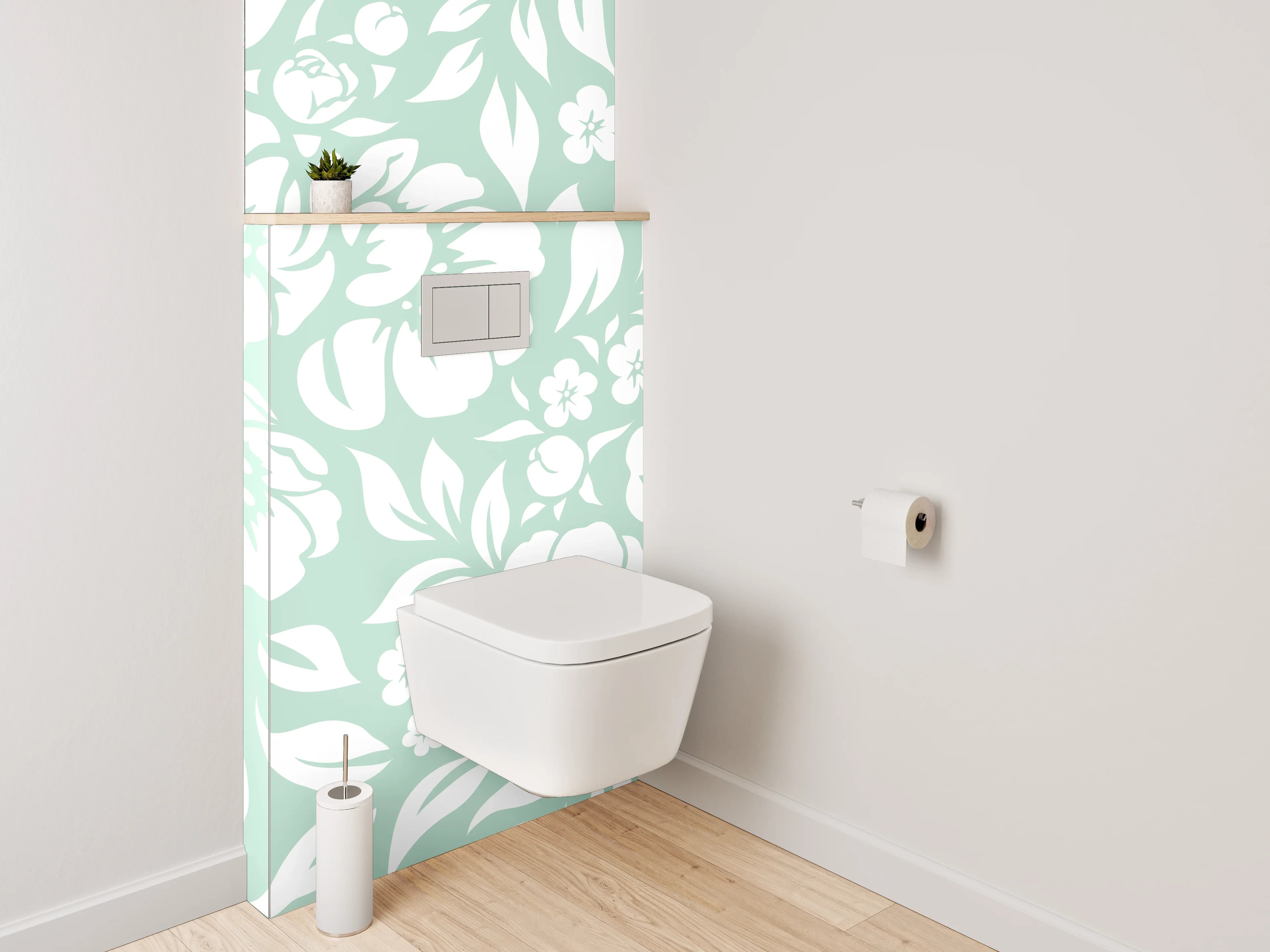 WC-Rückwand - Florales Vintage Muster Weiß Mint