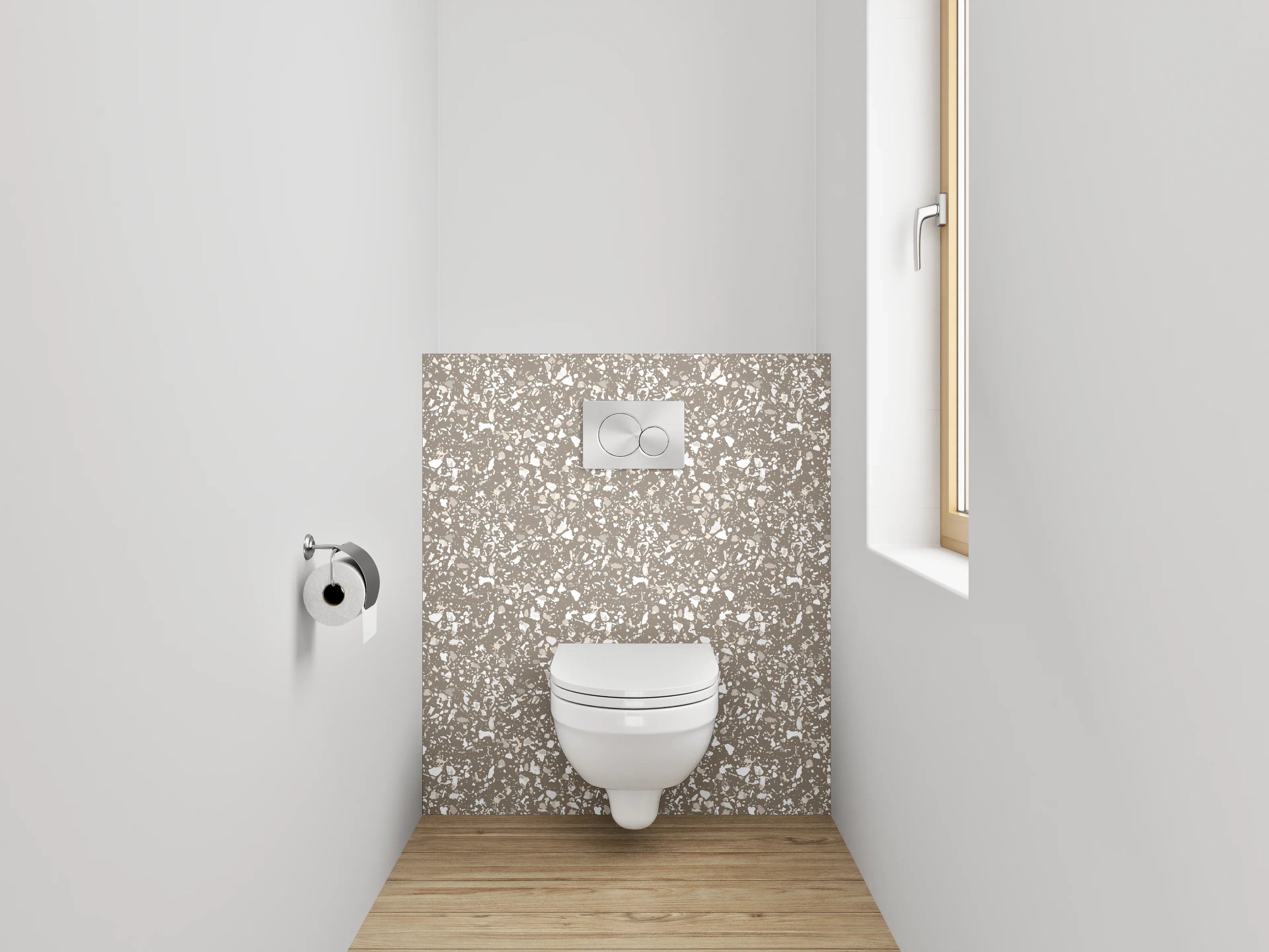 WC-Rückwand - Florales Vintage-Muster in Beige und Weiß