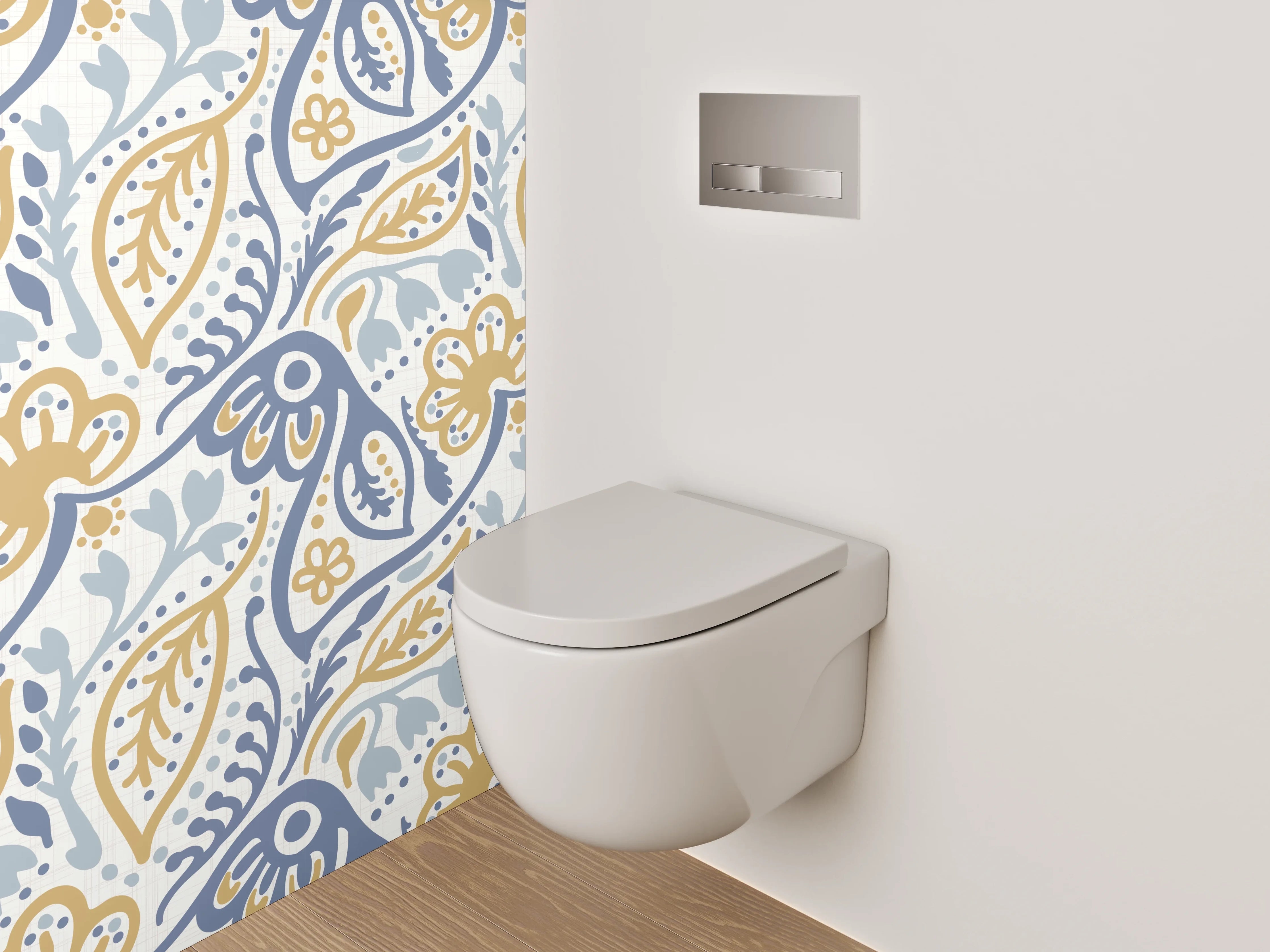 WC-Rückwand - Florales Vintage-Muster in Blau und Gelb