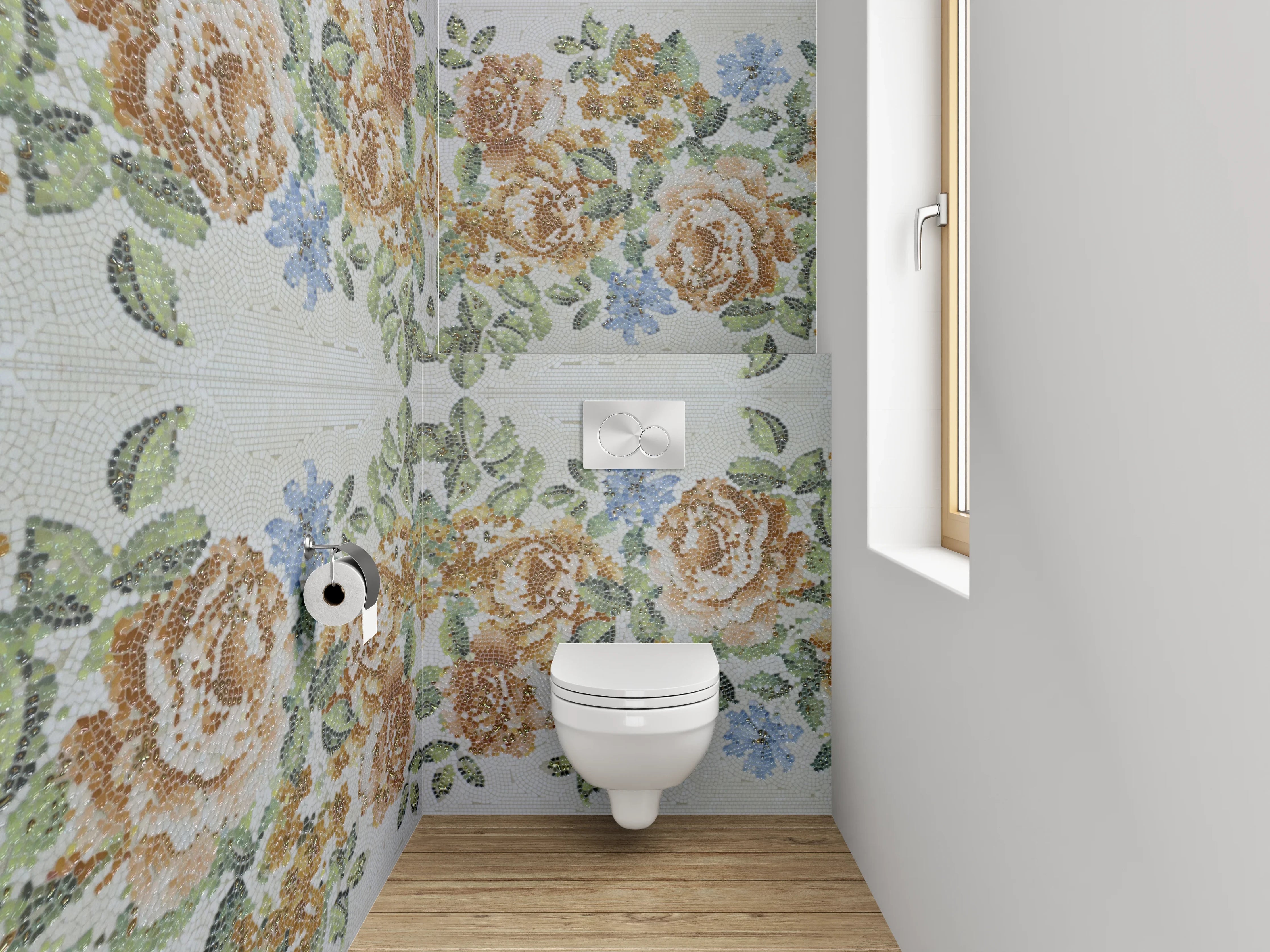 WC-Rückwand - Florales Vintage Rosen Mosaik