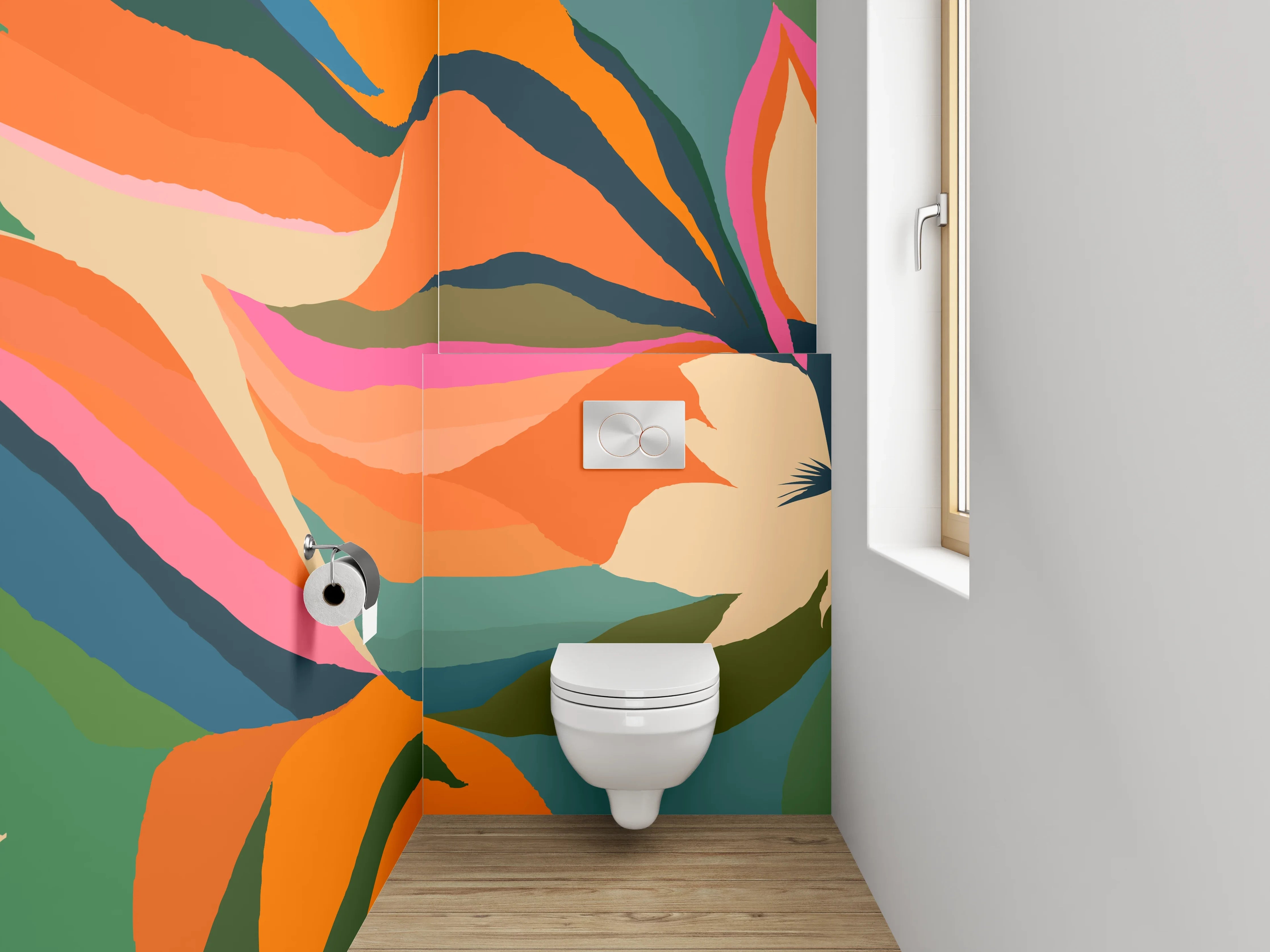 WC-Rückwand - Florales abstraktes Muster Orange Grün