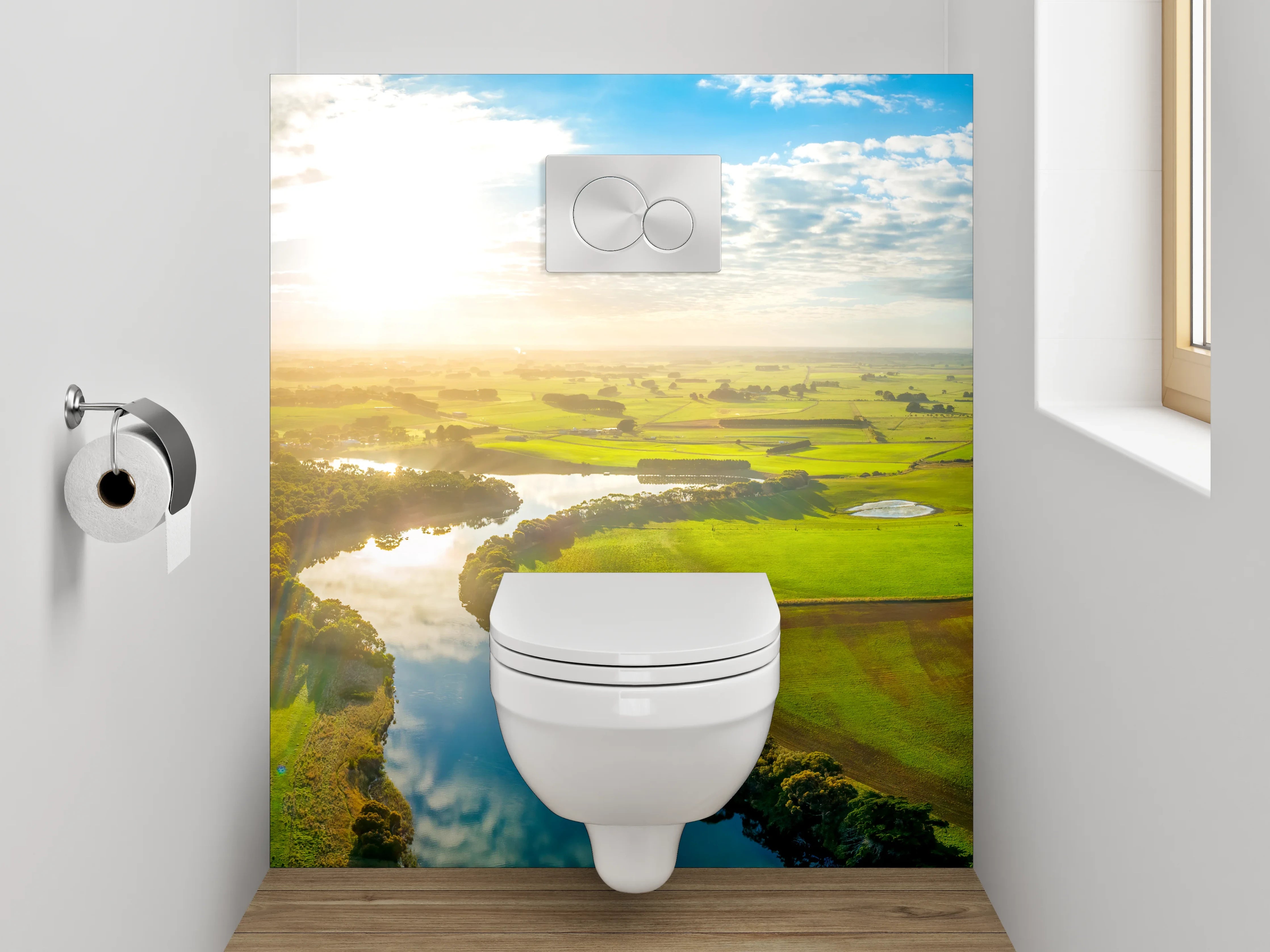 WC-Rückwand - Flusslandschaft Panorama Sonnenaufgang Natur