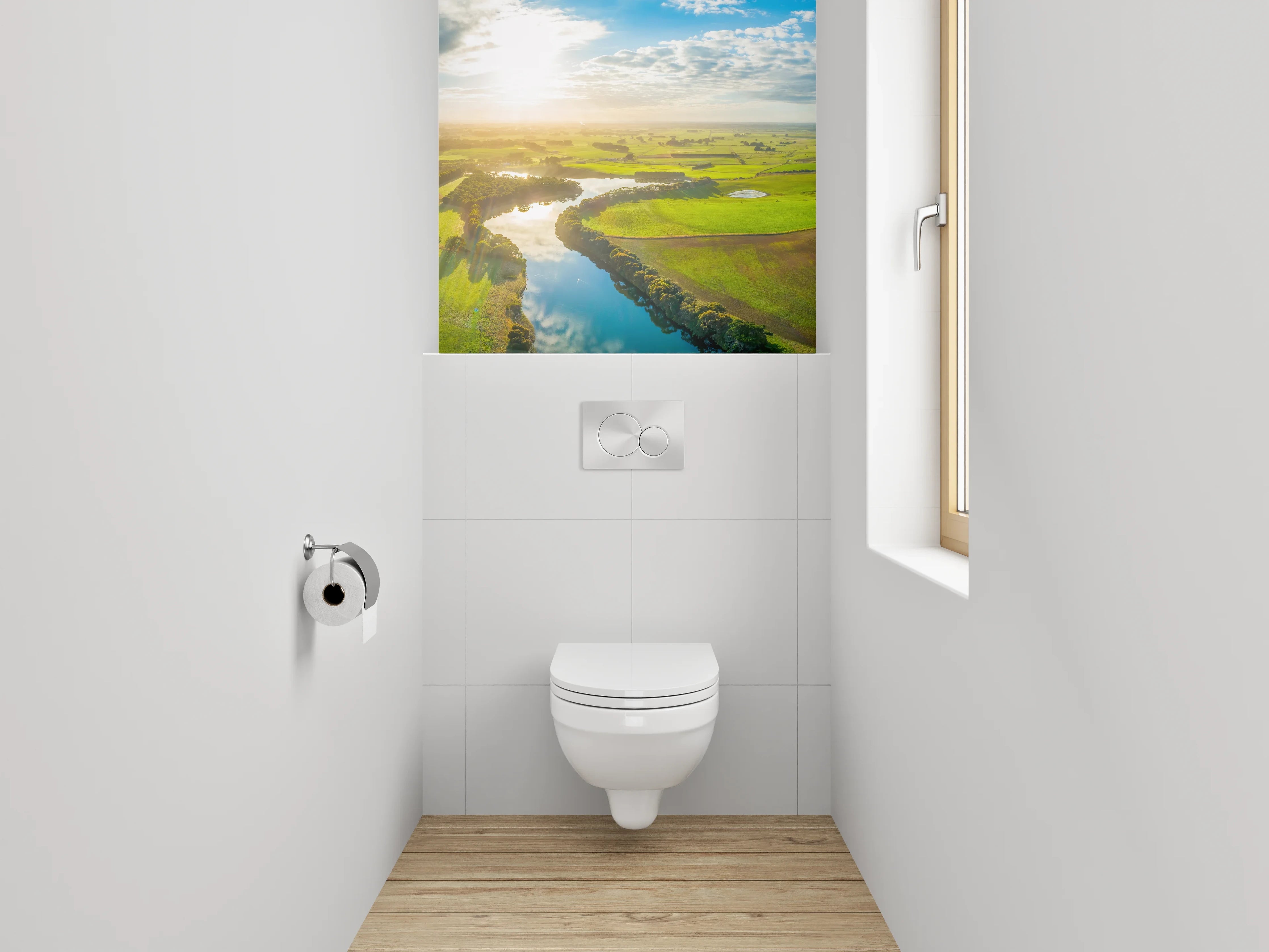 WC-Rückwand - Flusslandschaft Panorama Sonnenaufgang Natur