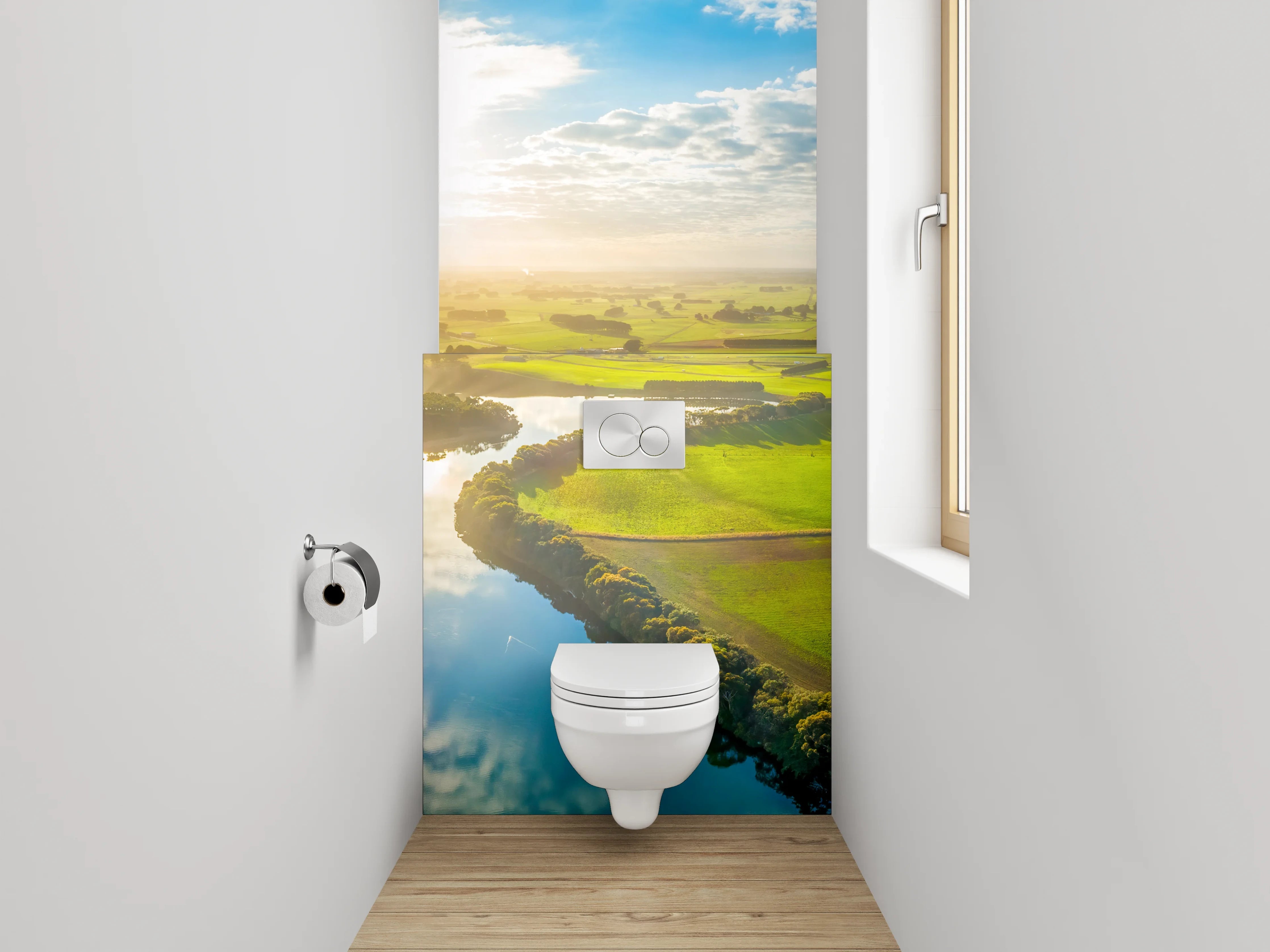 WC-Rückwand - Flusslandschaft Panorama Sonnenaufgang Natur