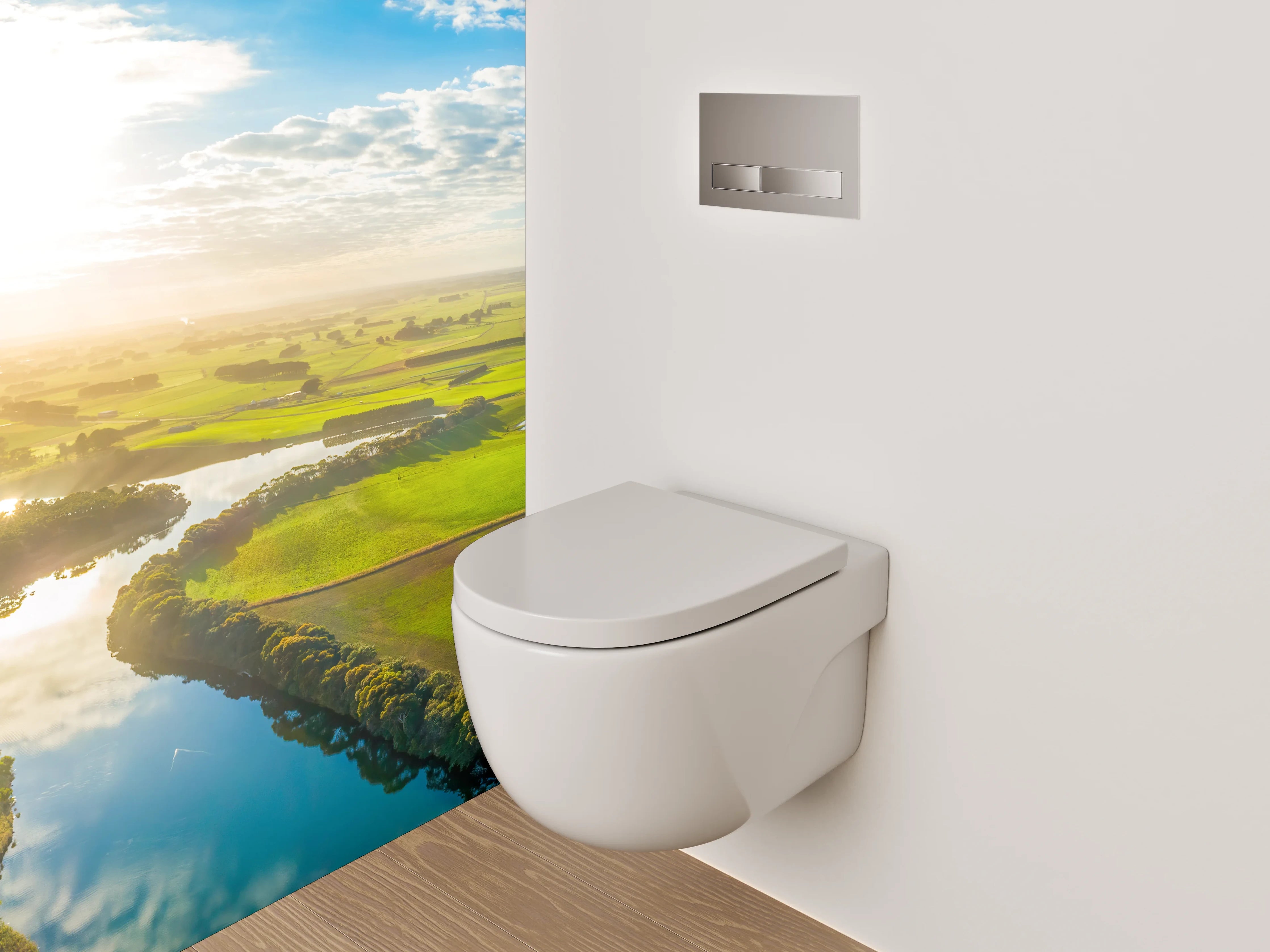 WC-Rückwand - Flusslandschaft Panorama Sonnenaufgang Natur