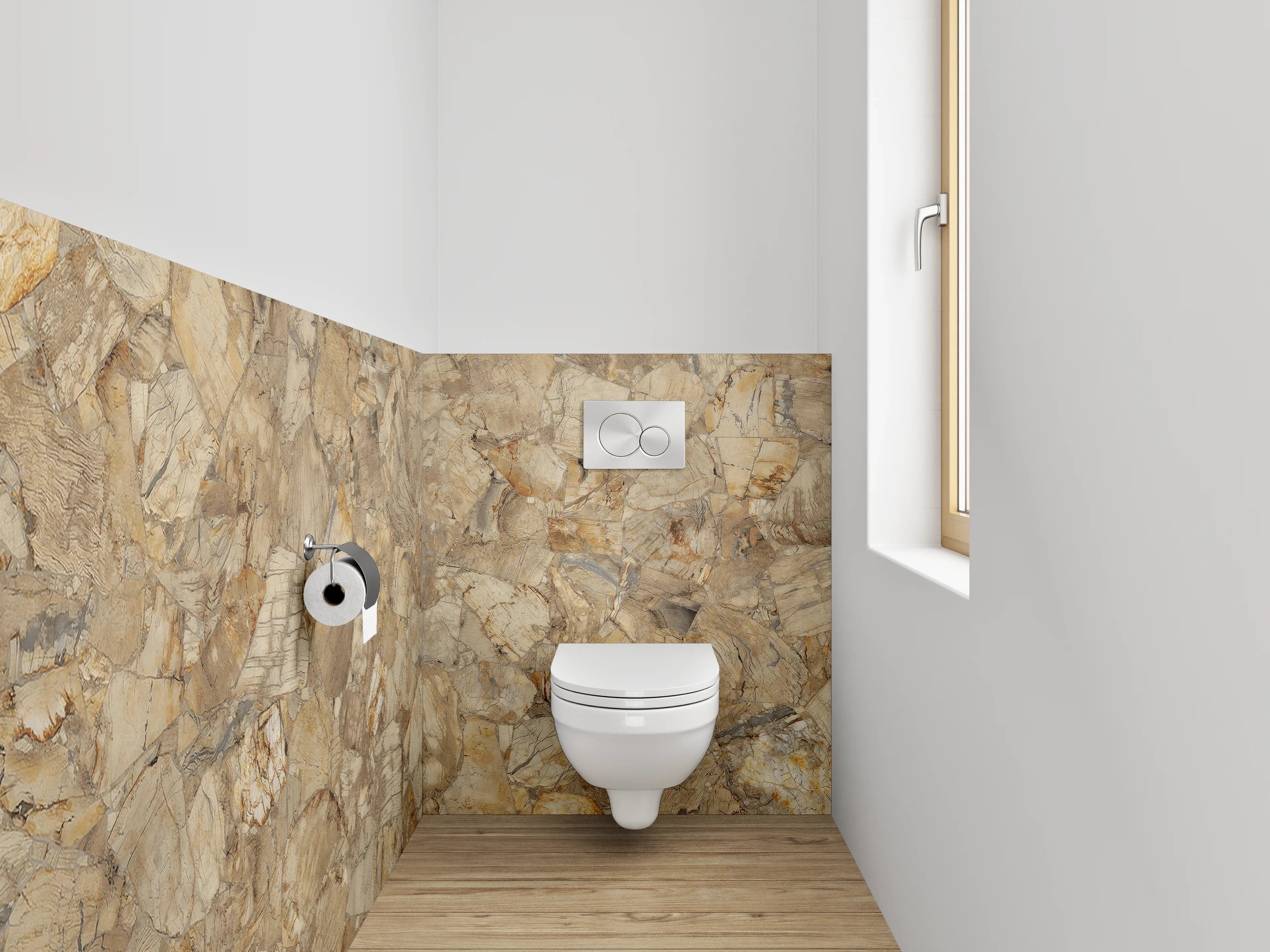 WC-Rückwand - Fossilstruktur Optik Beige Braun