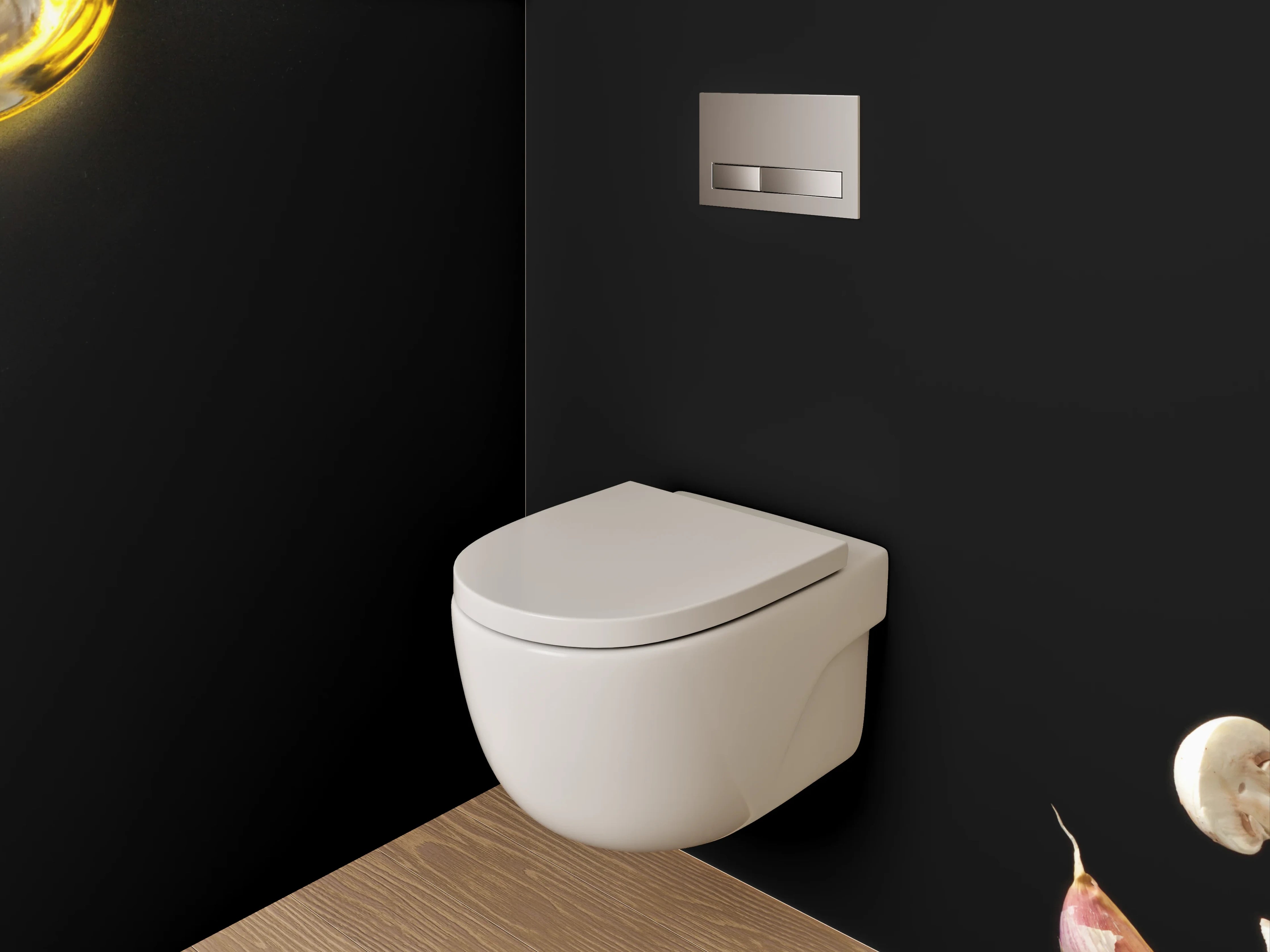 WC-Rückwand - Frische Zutaten auf schwarzem Hintergrund
