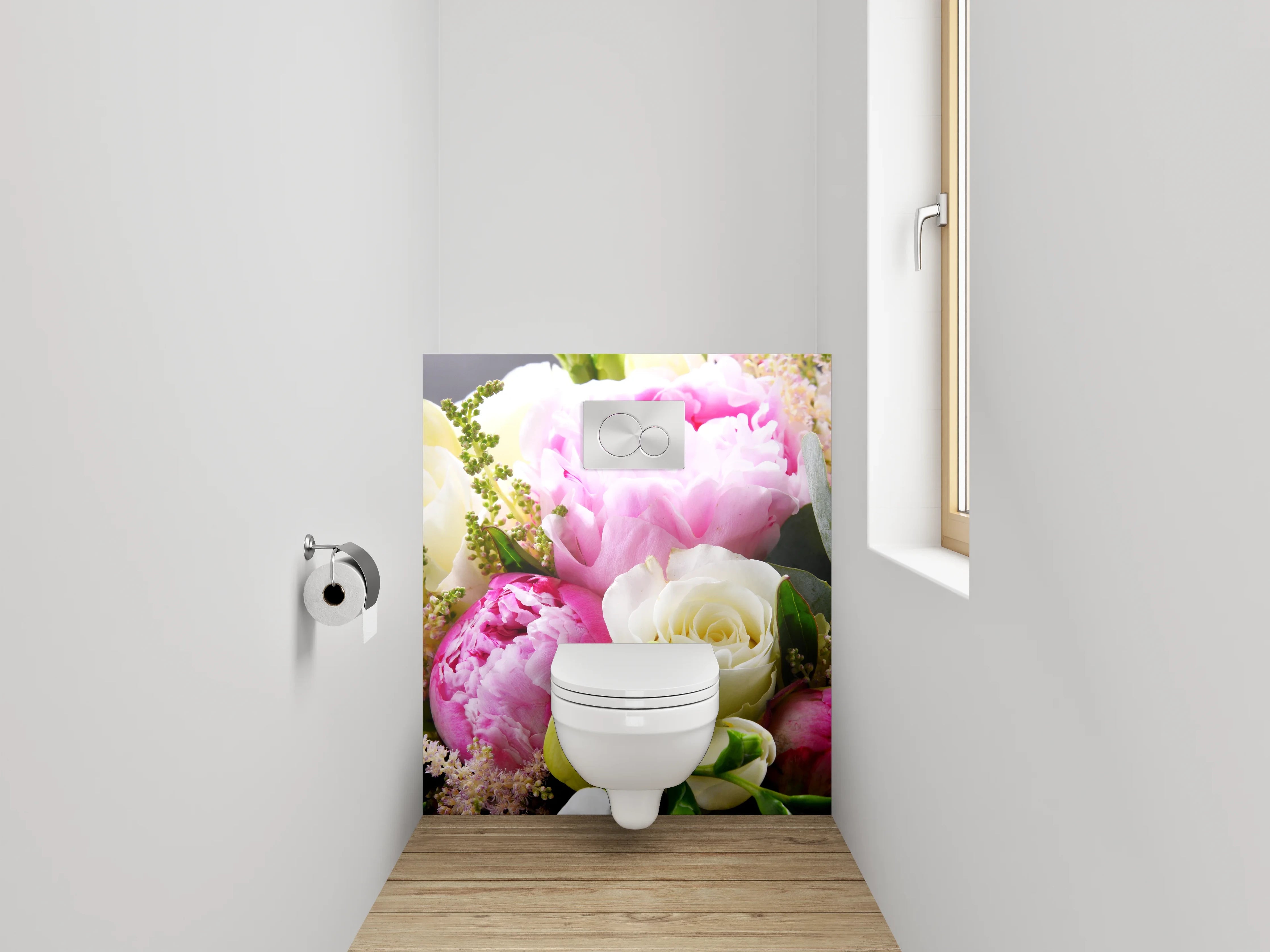 WC-Rückwand - Frischer Blumenstrauß in Pastellfarben