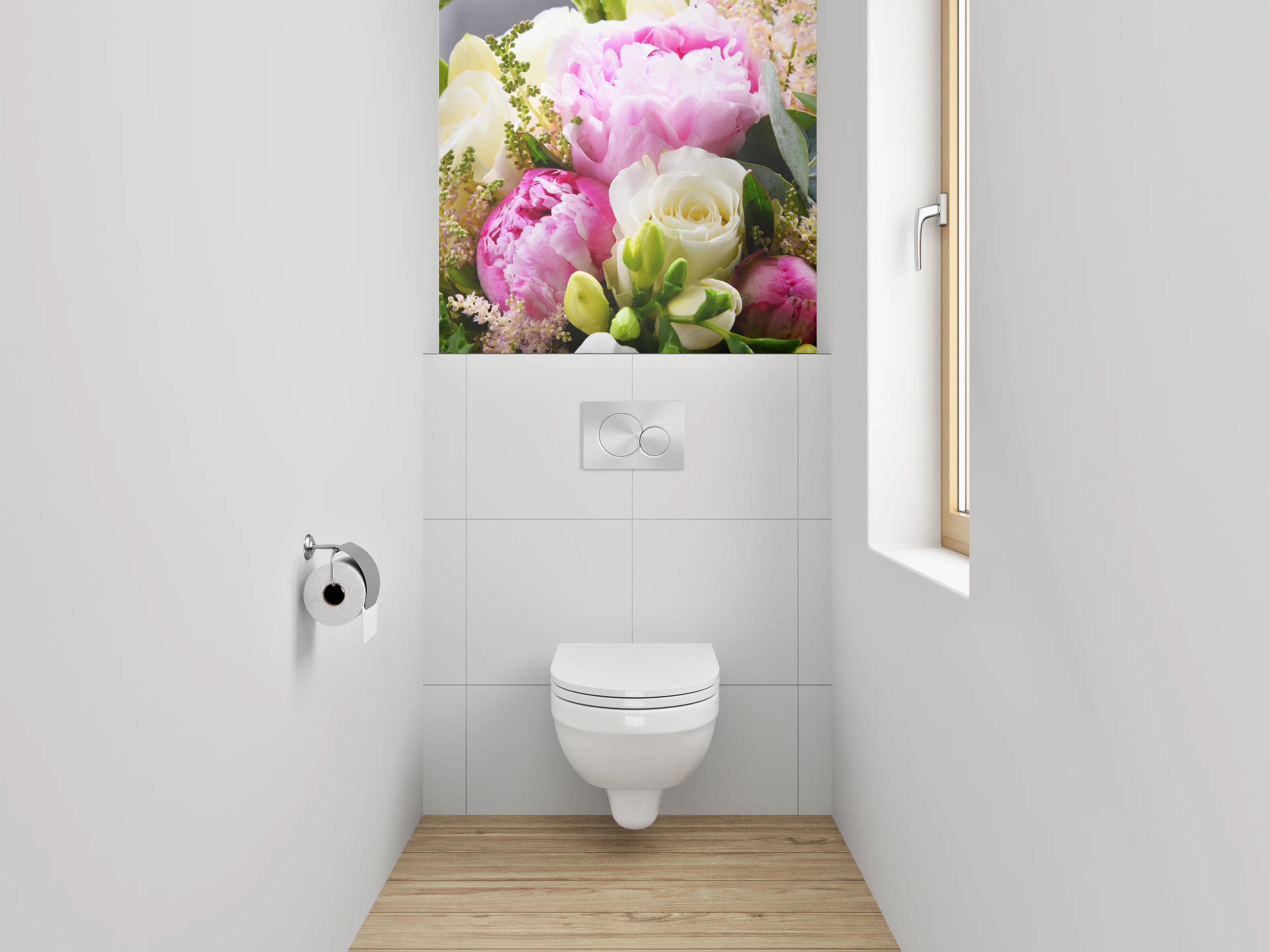 WC-Rückwand - Frischer Blumenstrauß in Pastellfarben