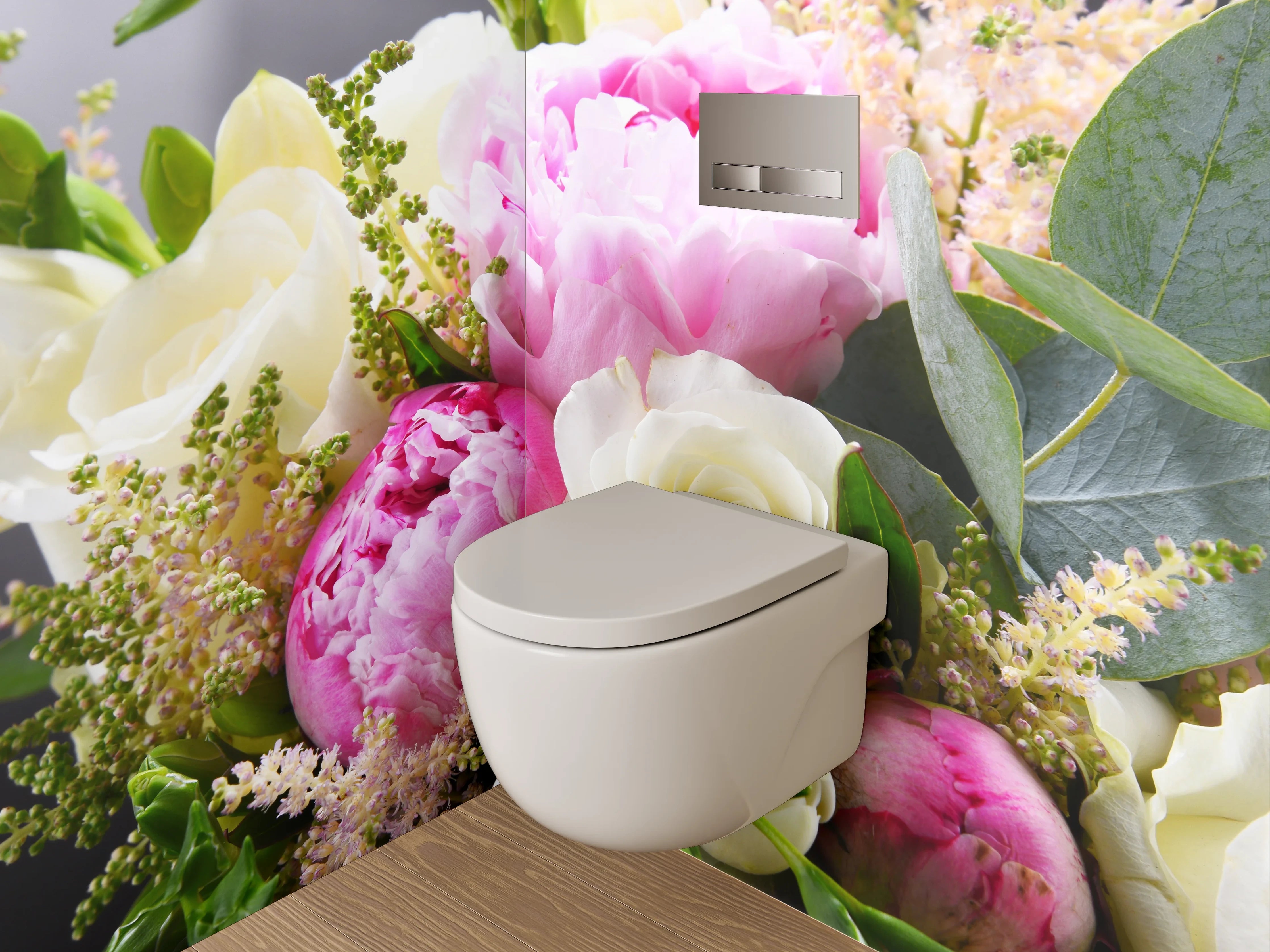 WC-Rückwand - Frischer Blumenstrauß in Pastellfarben
