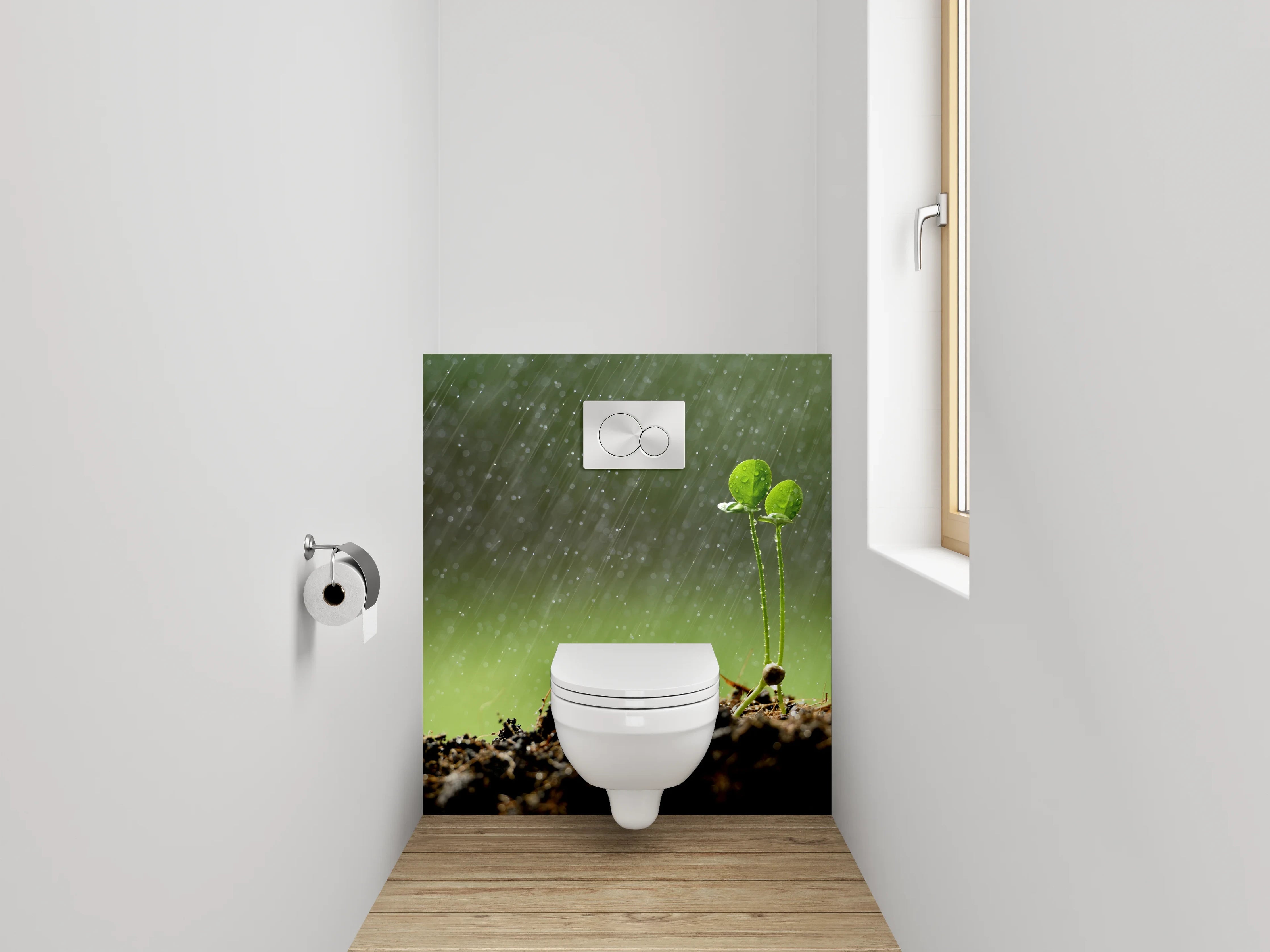 WC-Rückwand - Frischer Keimling im Regen