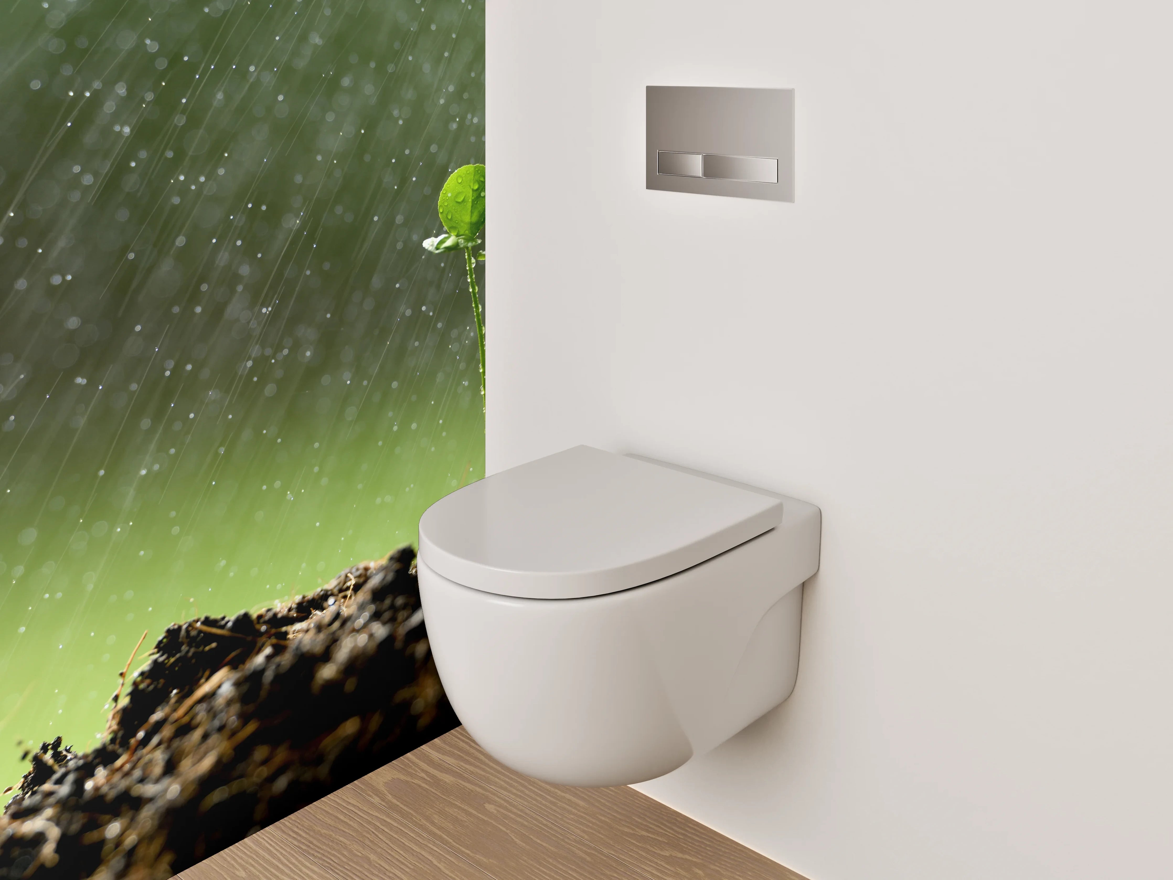WC-Rückwand - Frischer Keimling im Regen