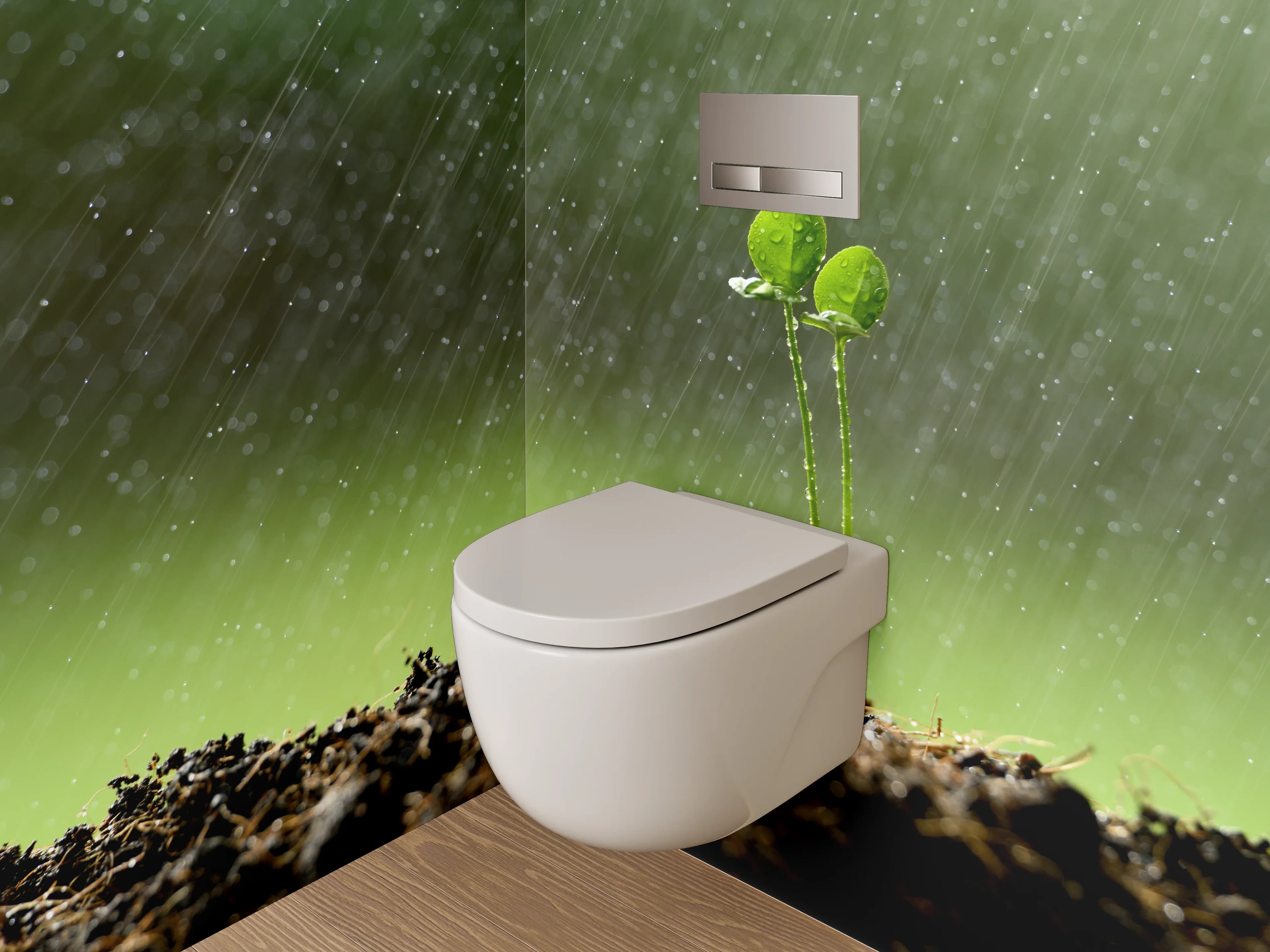 WC-Rückwand - Frischer Keimling im Regen
