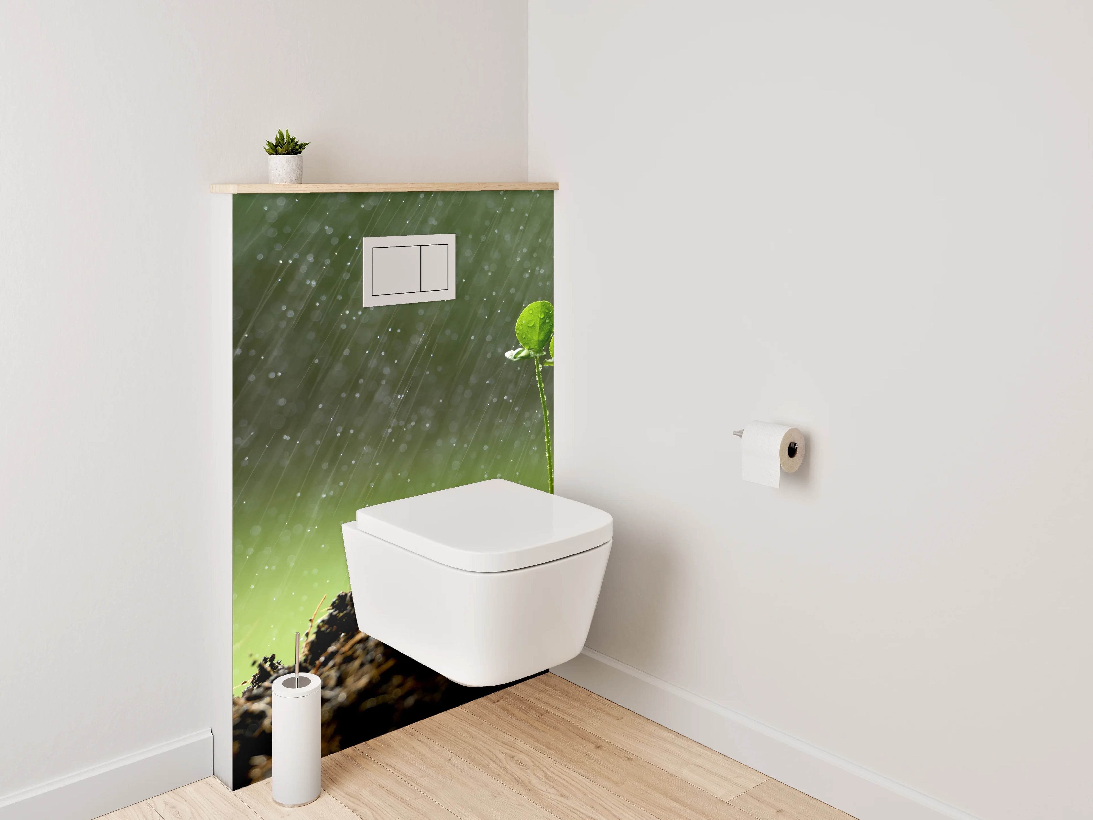WC-Rückwand - Frischer Keimling im Regen