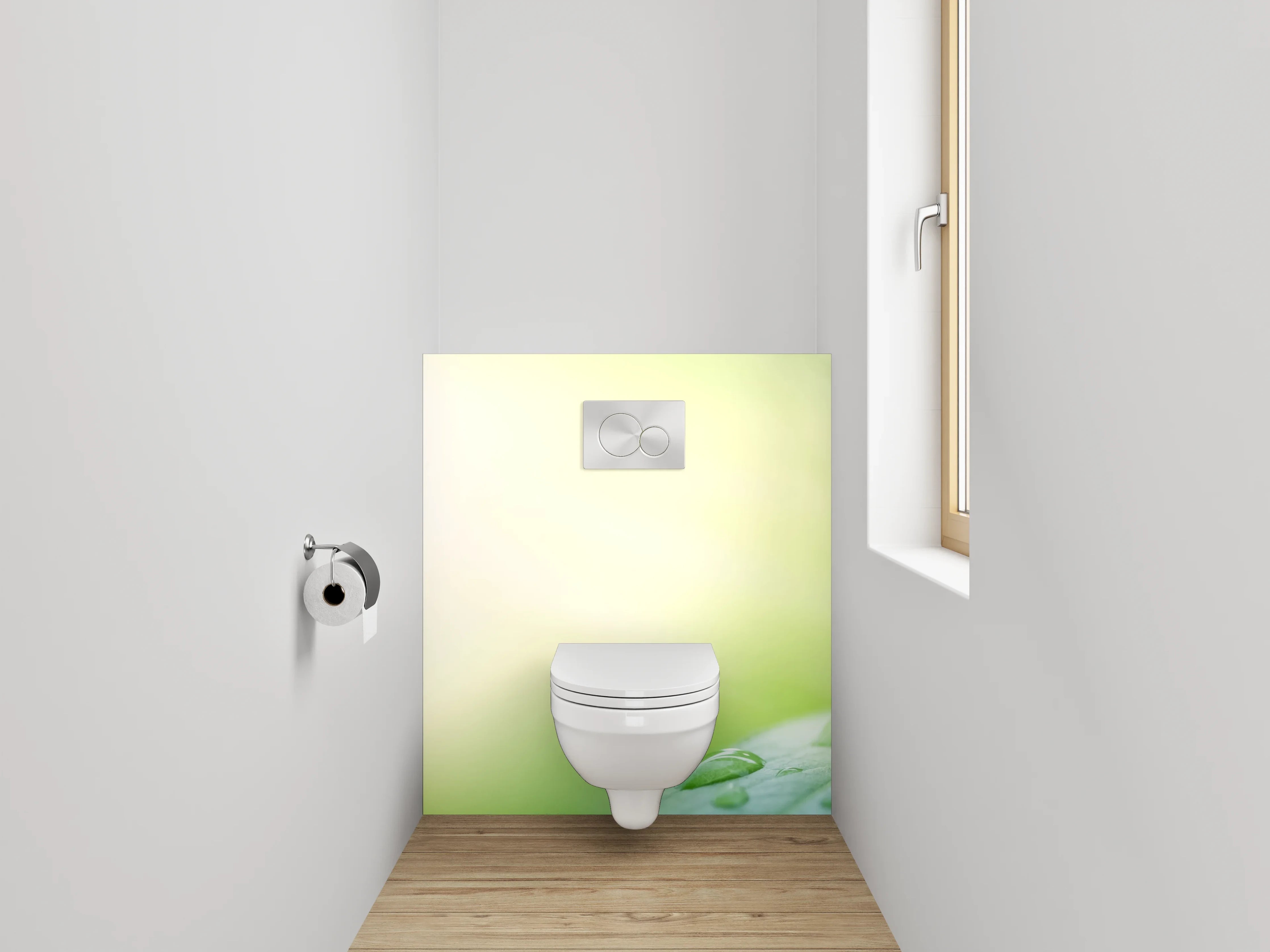 WC-Rückwand - Frischer Morgentau auf grünem Blatt