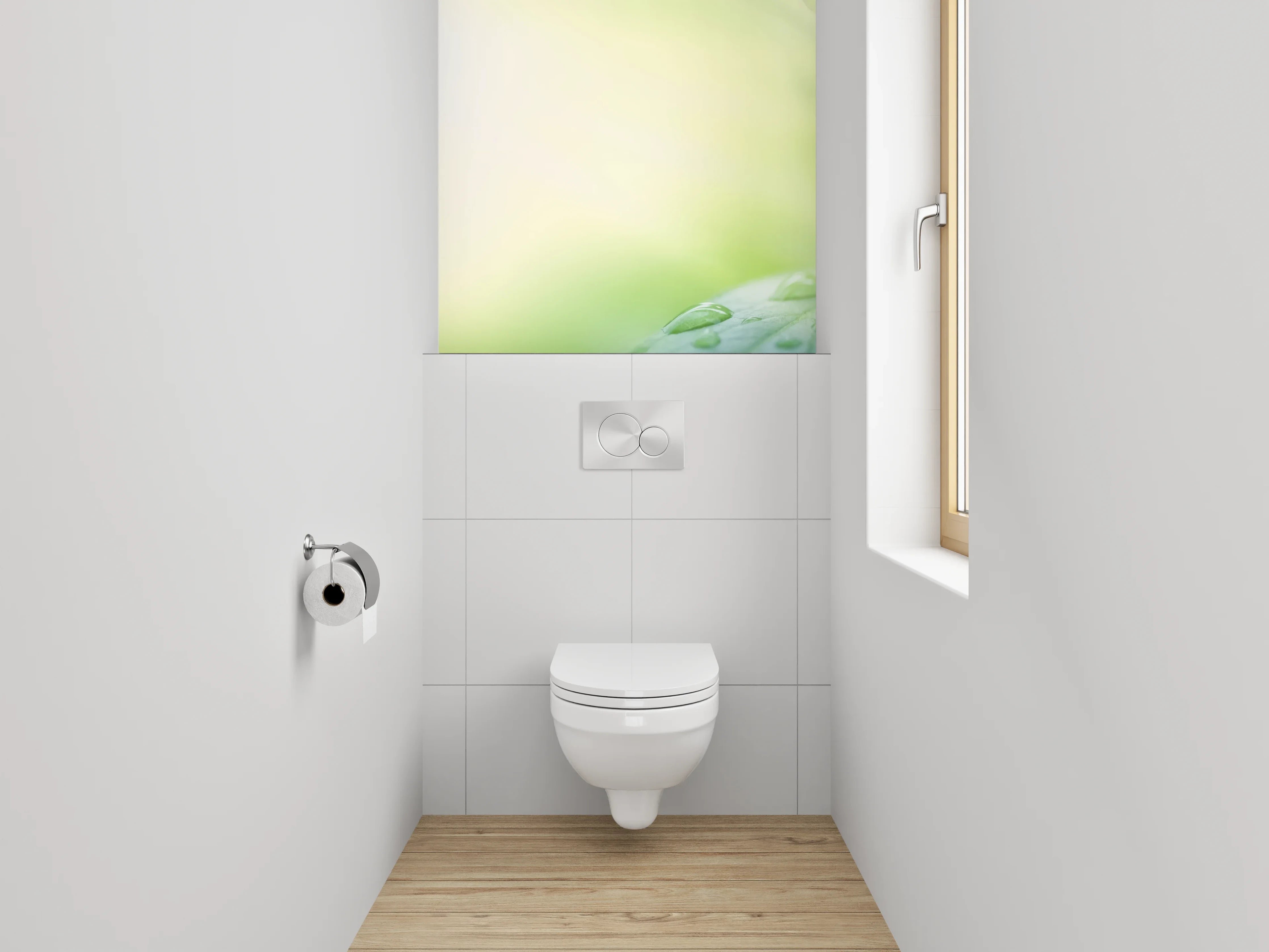 WC-Rückwand - Frischer Morgentau auf grünem Blatt