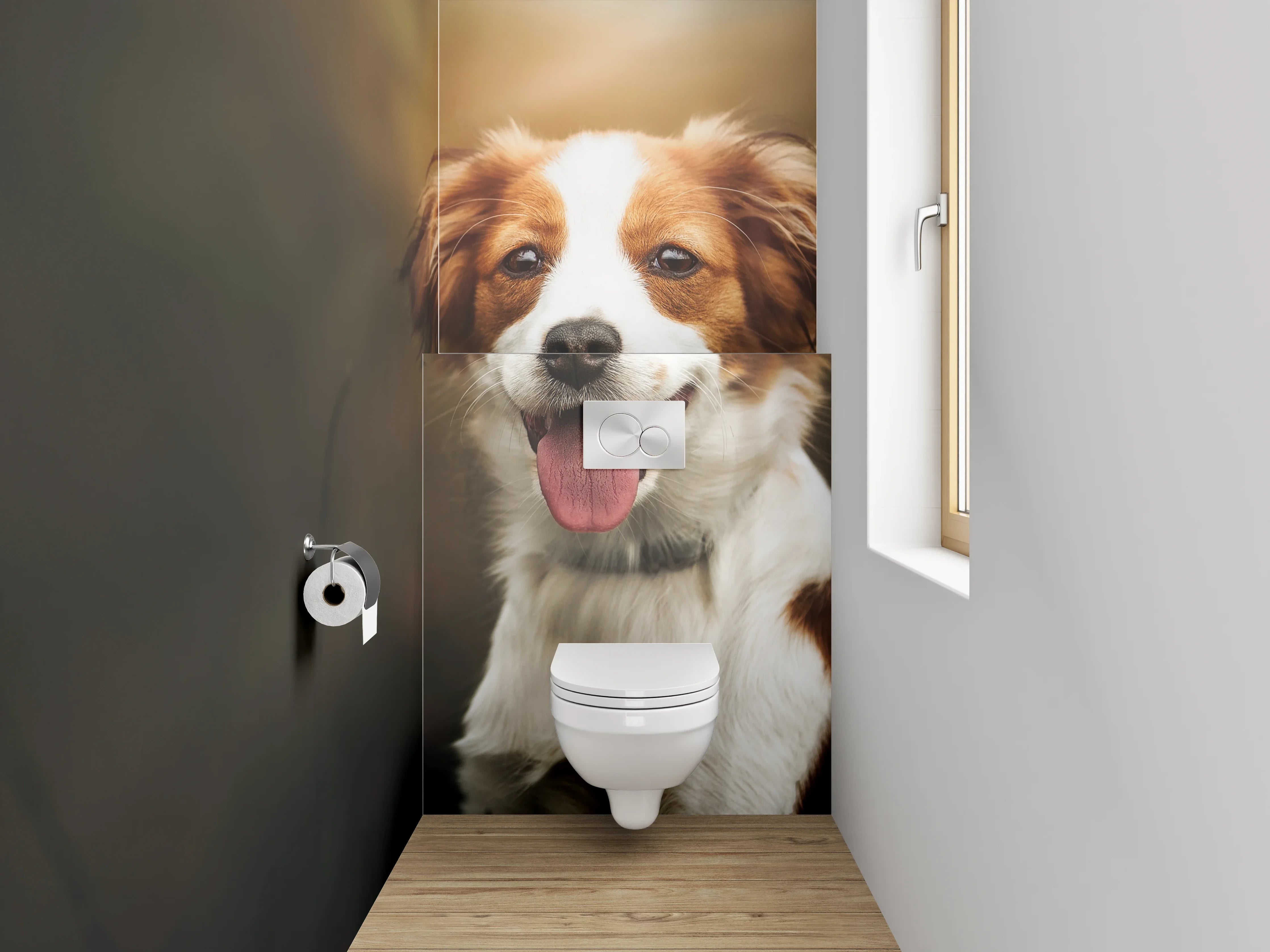 WC-Rückwand - Fröhlicher Hund im Sonnenlicht