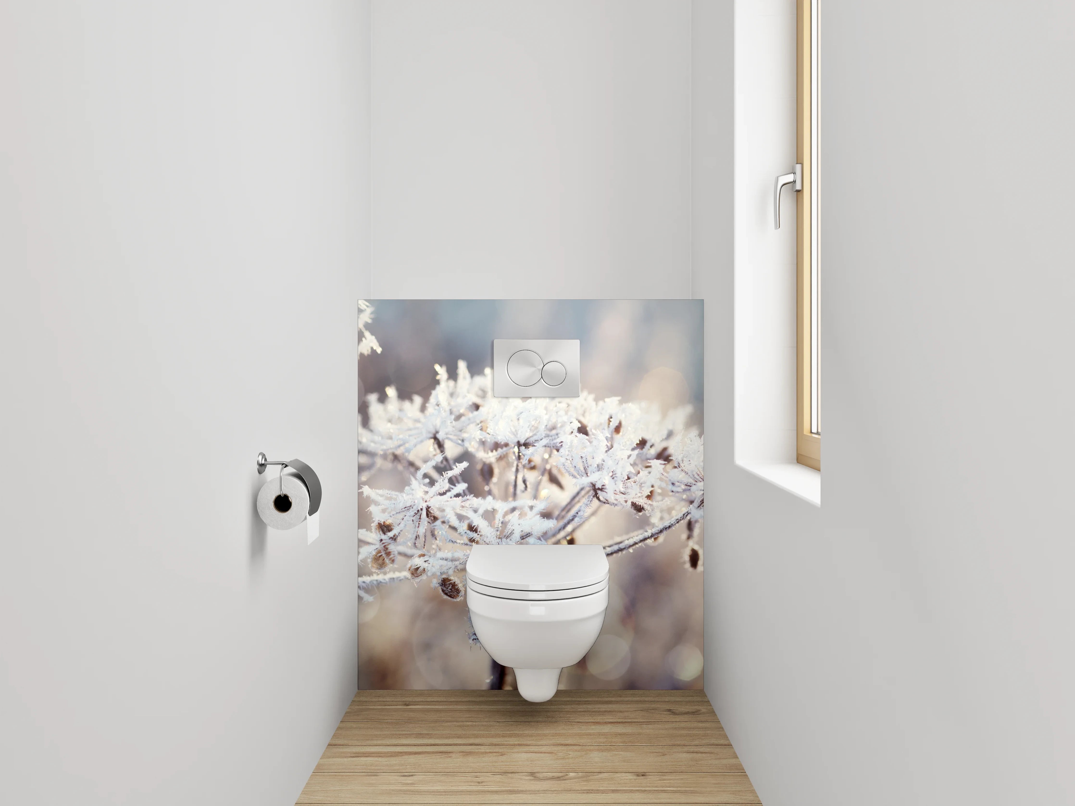WC-Rückwand - Frostige Eiskristall-Blumen in Weiß