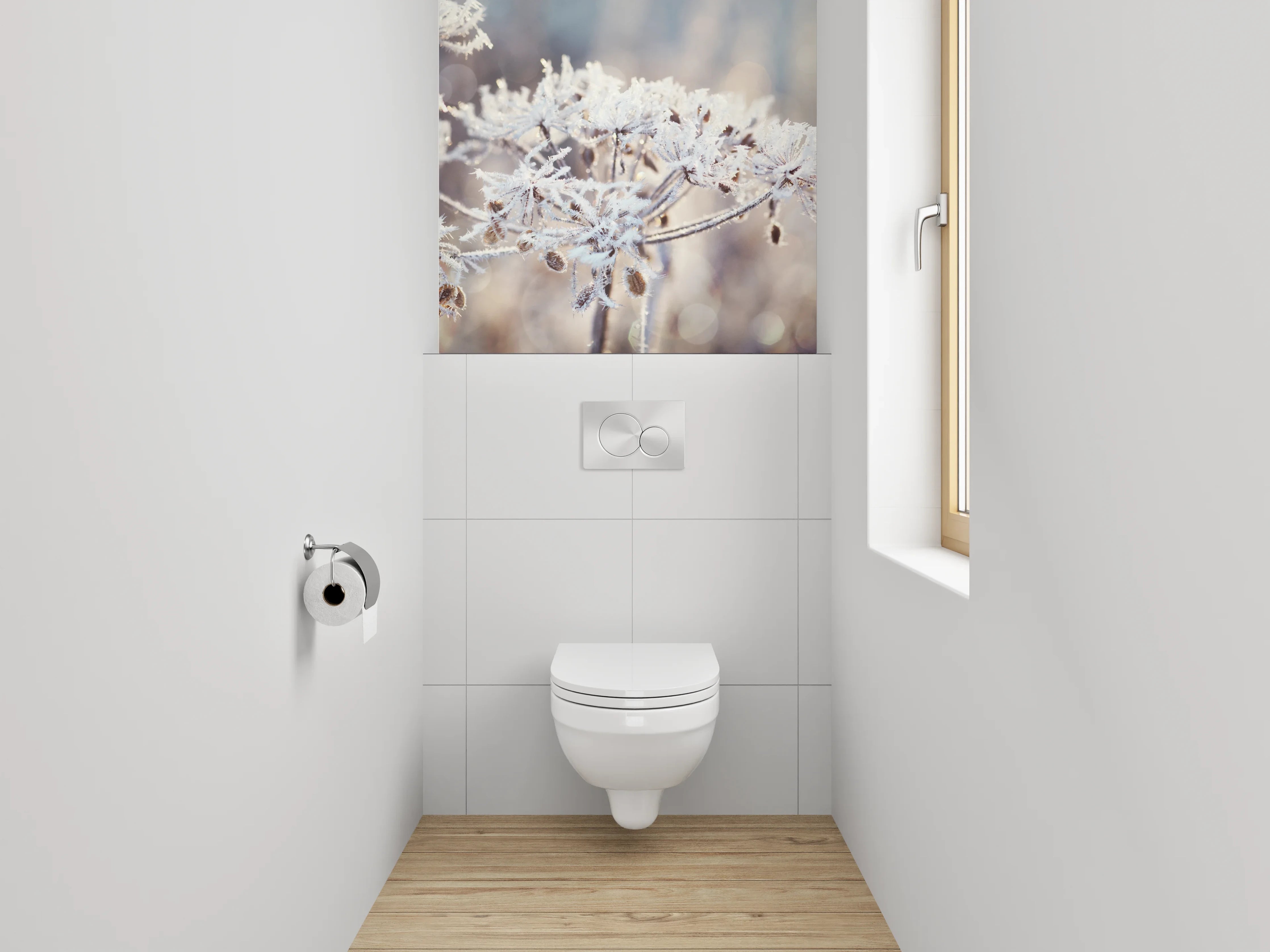 WC-Rückwand - Frostige Eiskristall-Blumen in Weiß