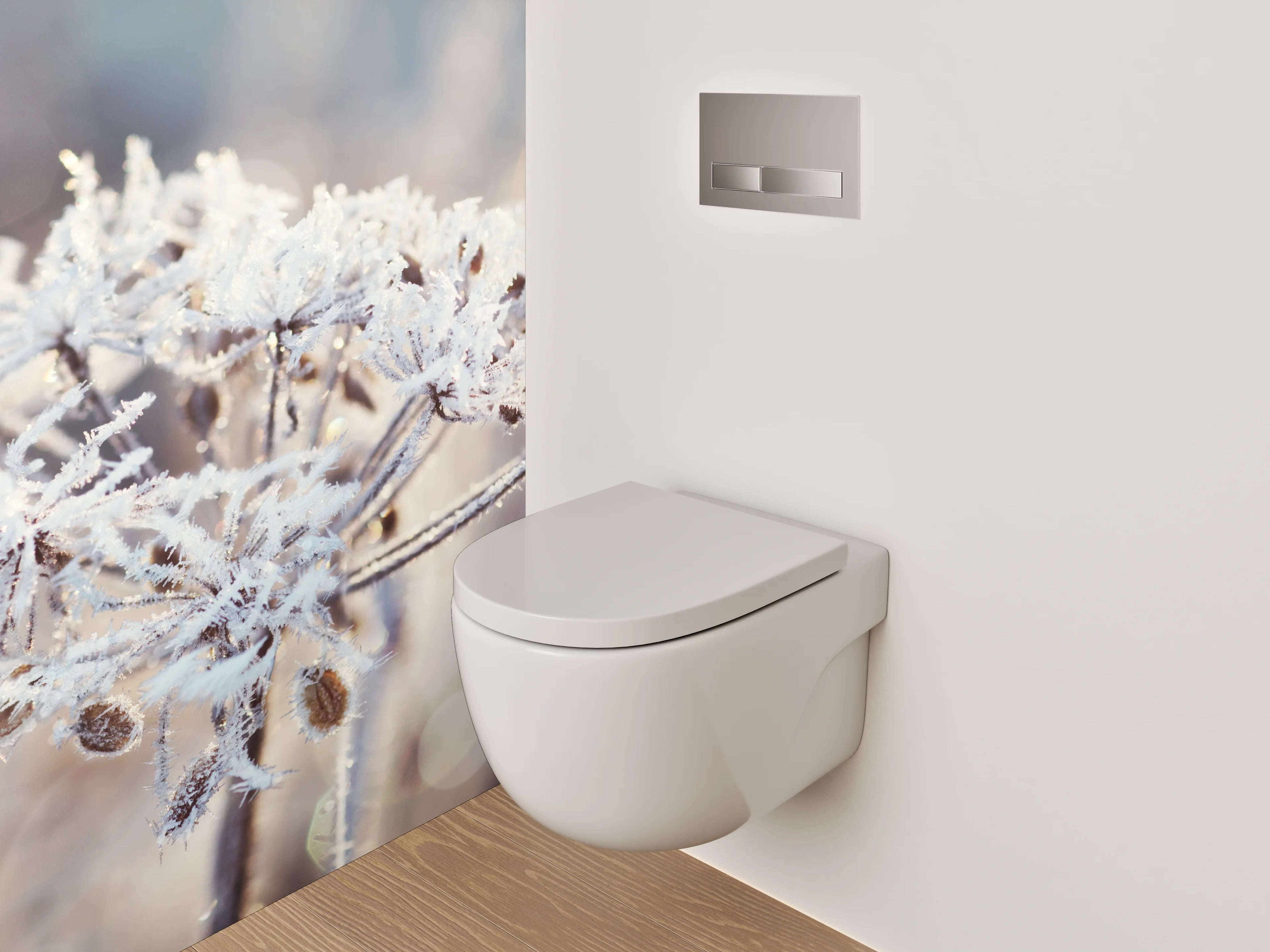 WC-Rückwand - Frostige Eiskristall-Blumen in Weiß
