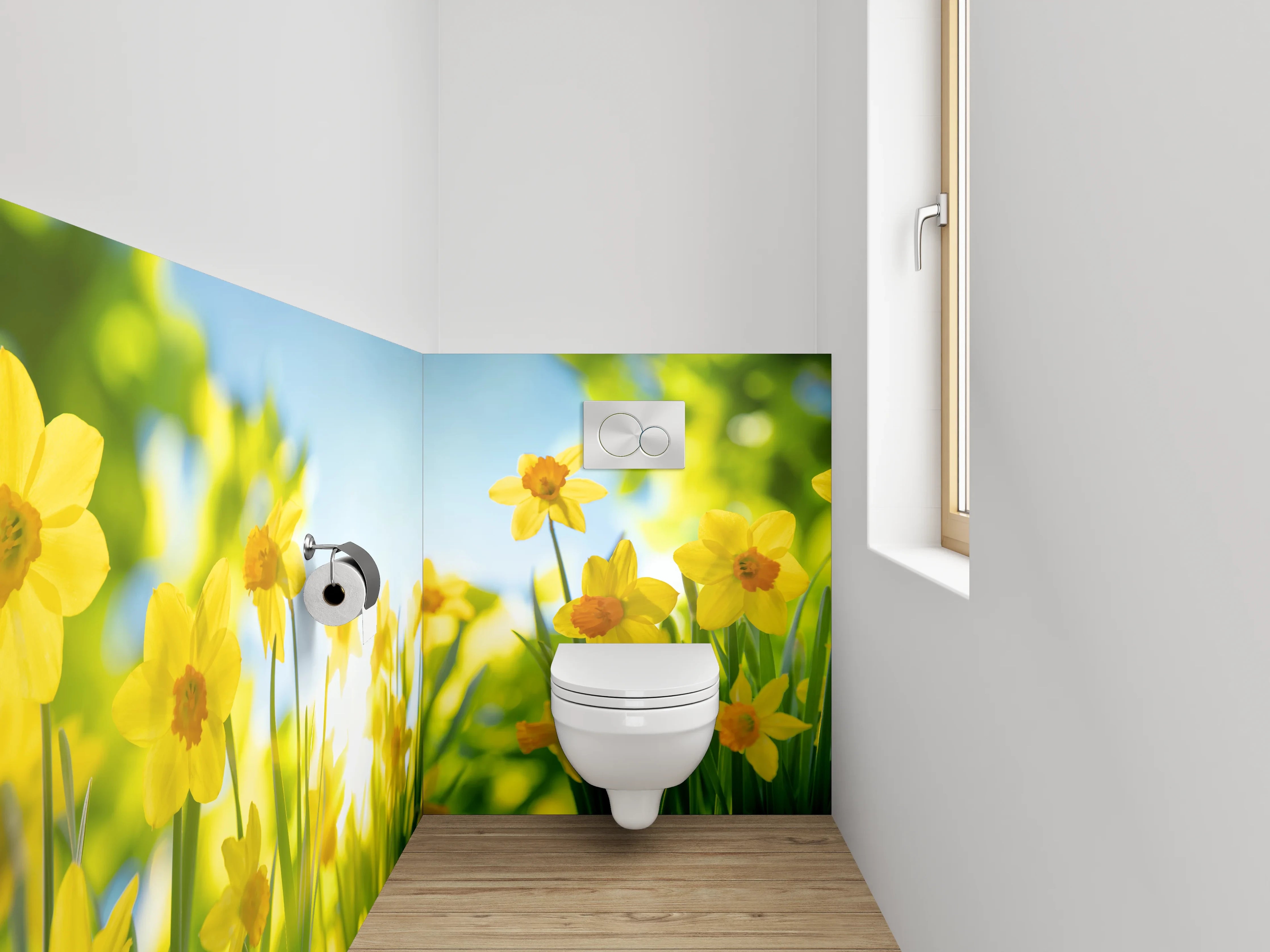 WC-Rückwand - Frühlingshafte Narzissen mit blauem Himmel