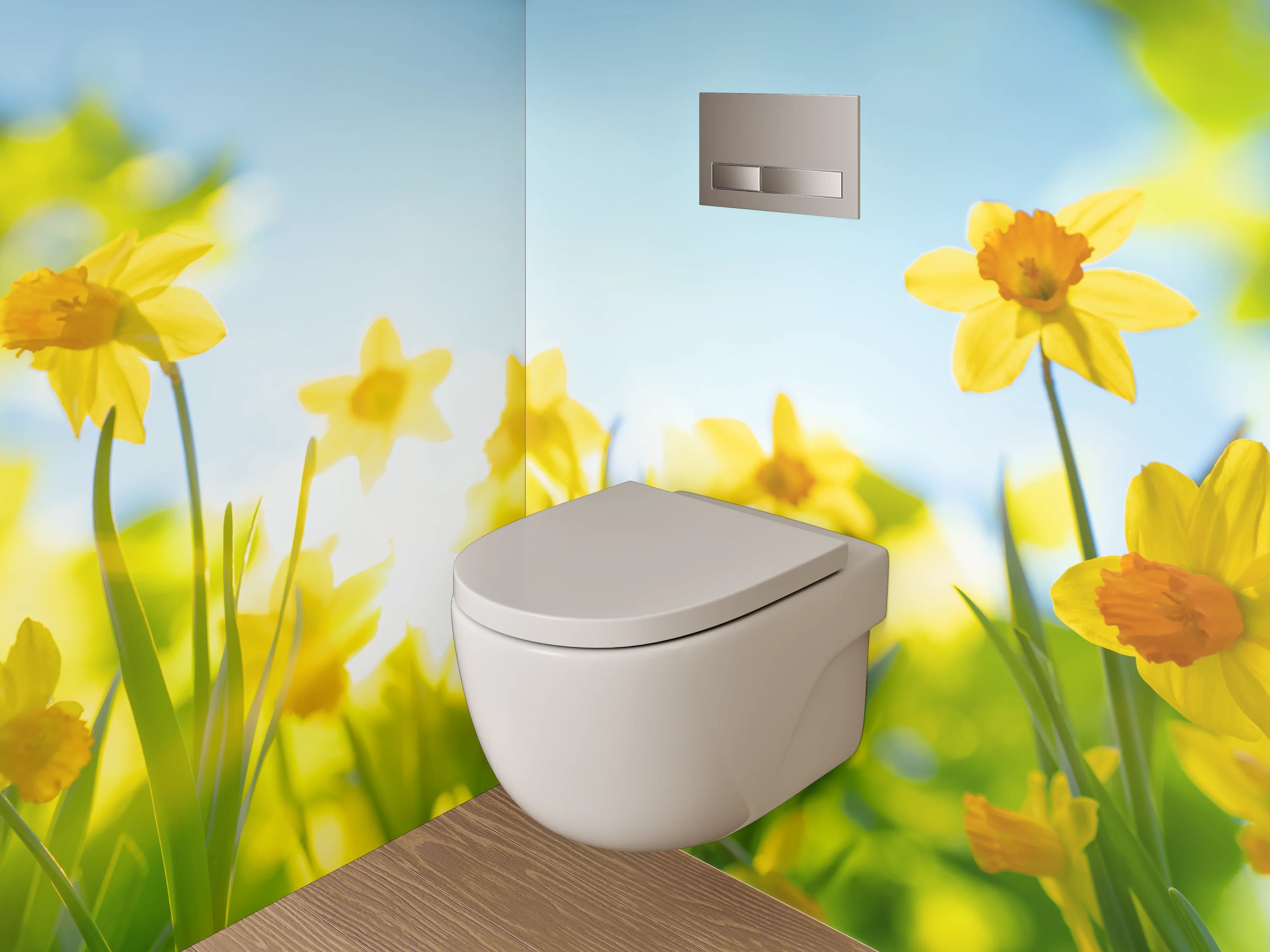 WC-Rückwand - Frühlingshafte Narzissen mit blauem Himmel