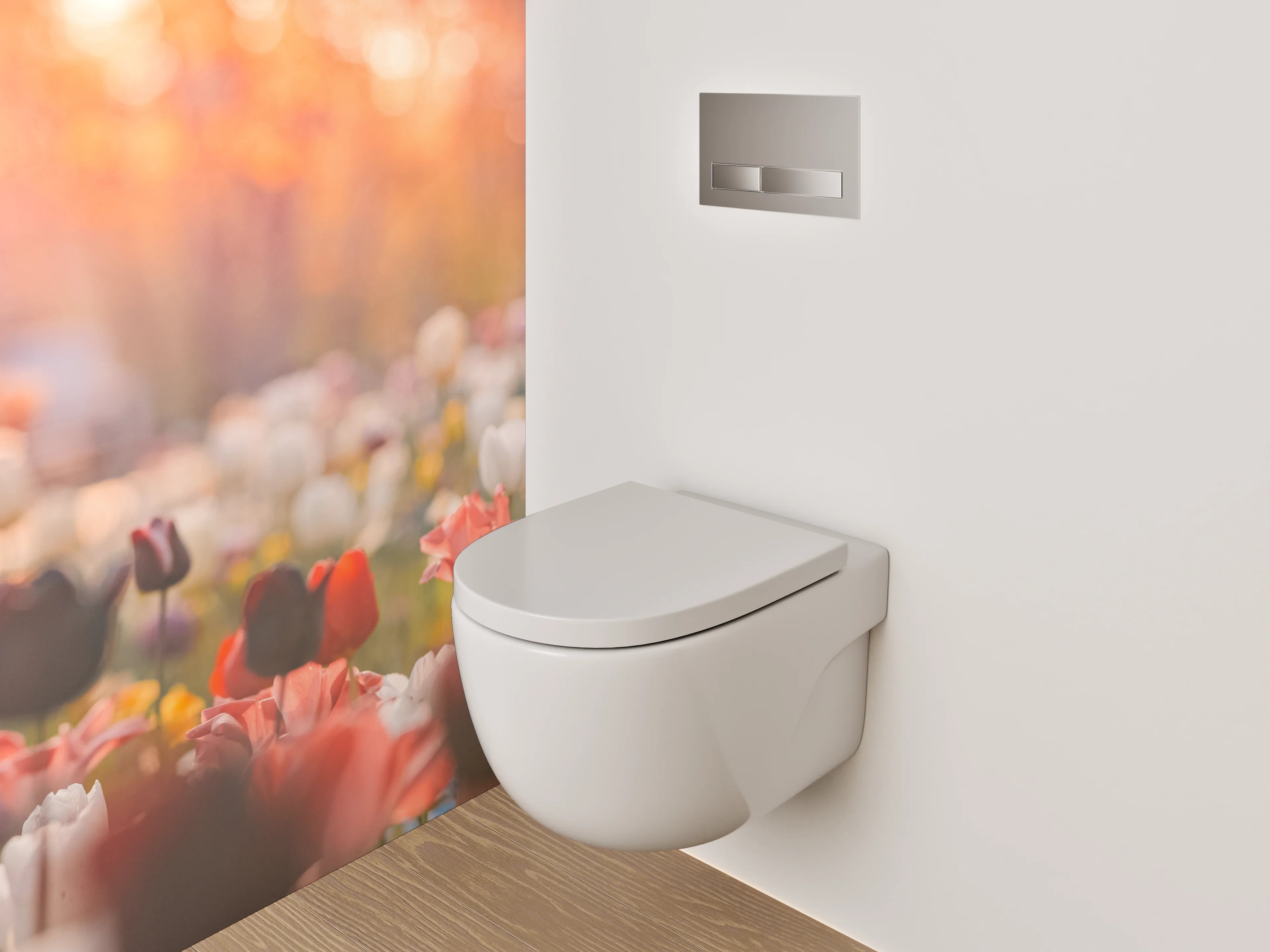 WC-Rückwand - Frühlingshafte Tulpenwiese im Sonnenlicht