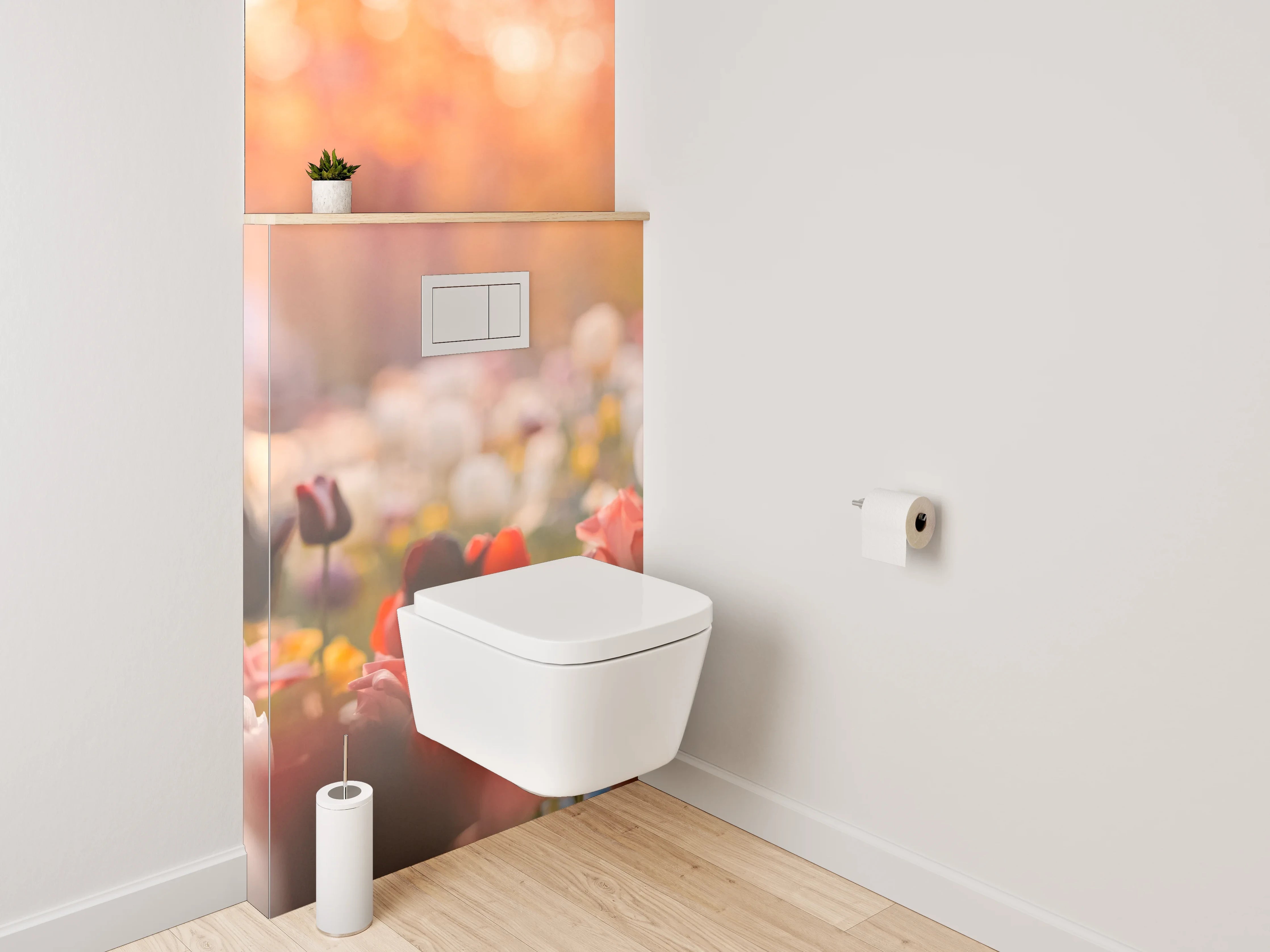 WC-Rückwand - Frühlingshafte Tulpenwiese im Sonnenlicht