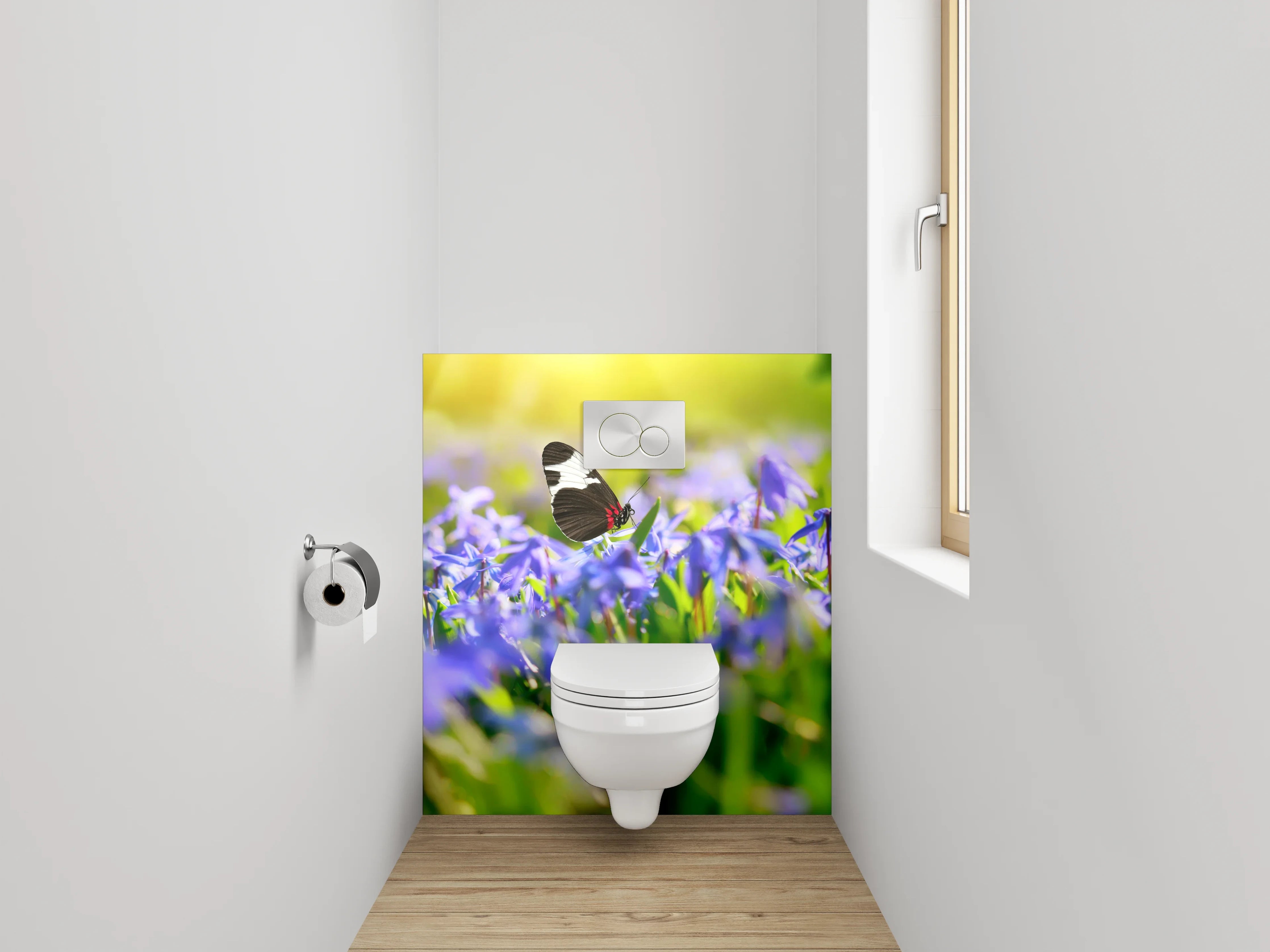 WC-Rückwand - Frühlingsweise mit Schmetterlingen und Blumen