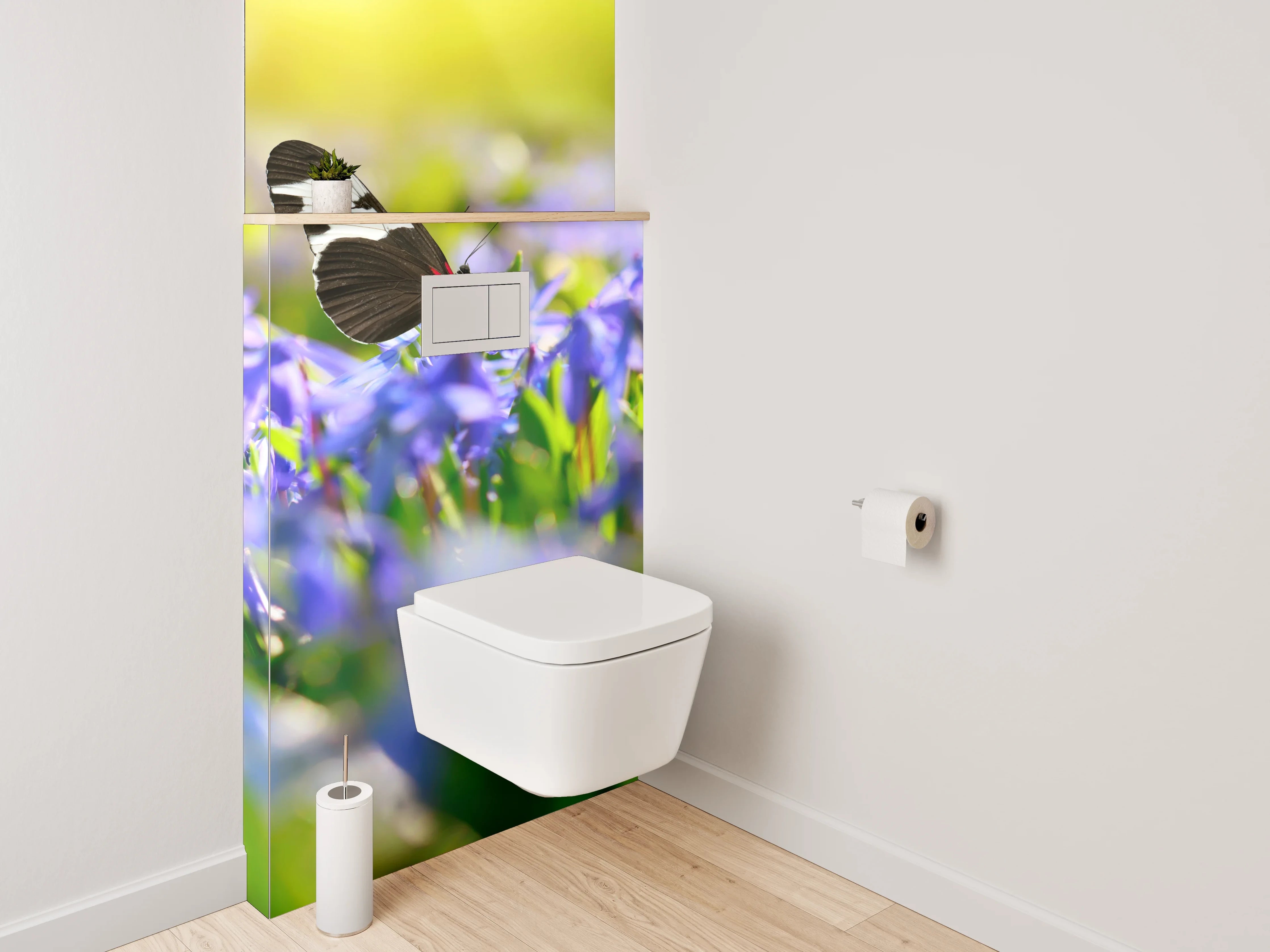 WC-Rückwand - Frühlingsweise mit Schmetterlingen und Blumen