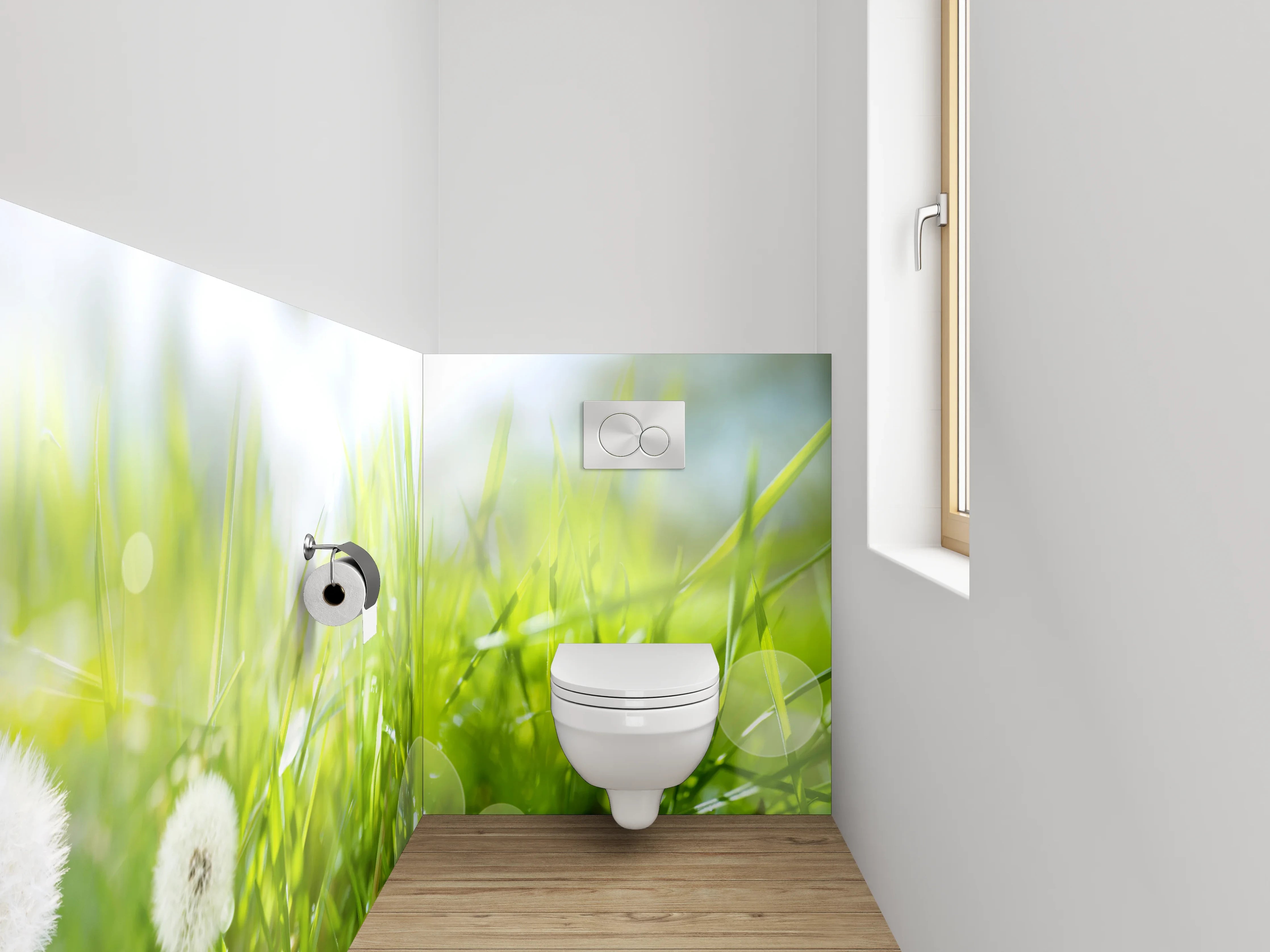 WC-Rückwand - Frühlingswiese mit Löwenzahn im Sonnenlicht
