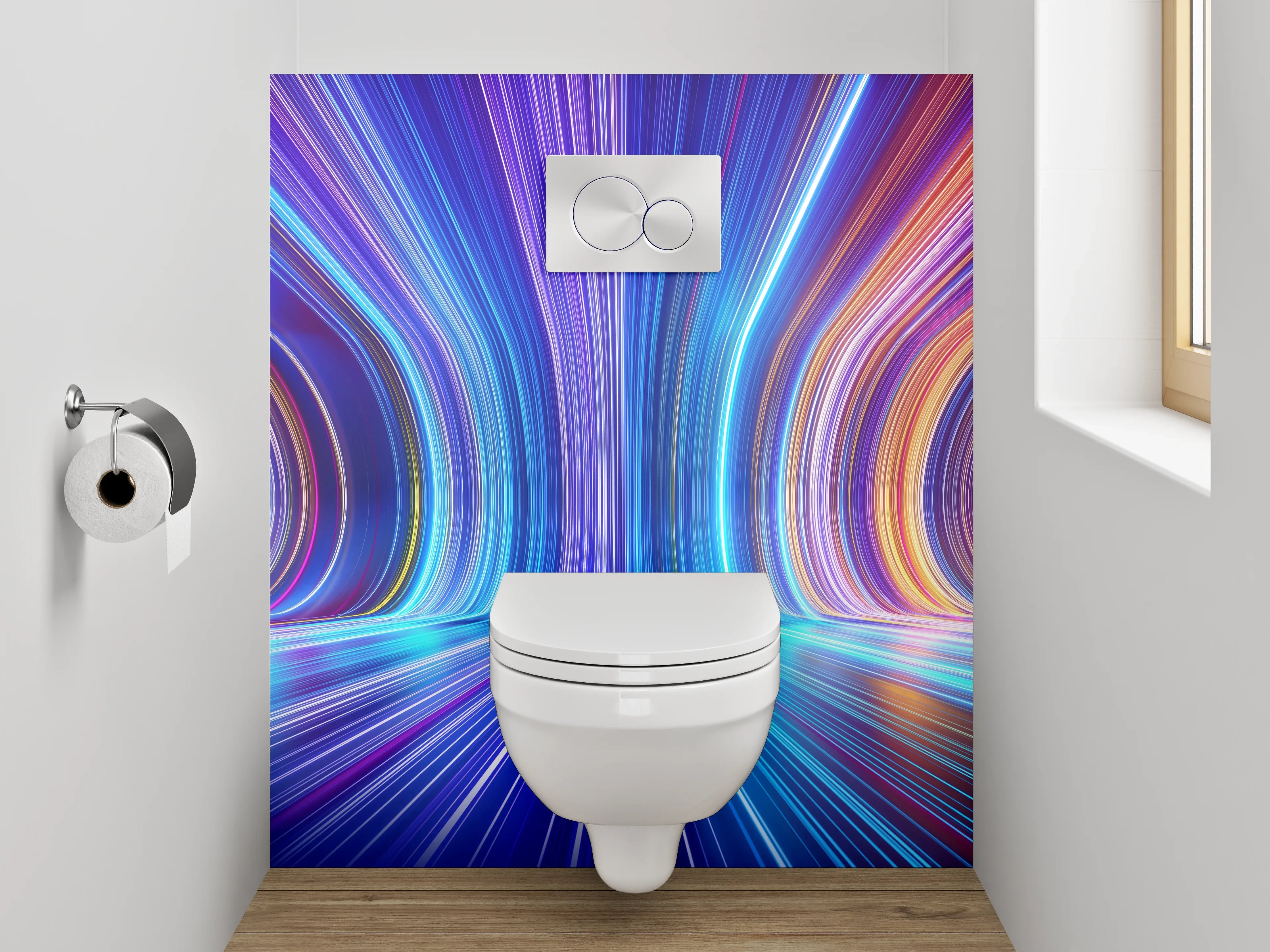 WC-Rückwand - Futuristische Lichtlinien Abstrakt