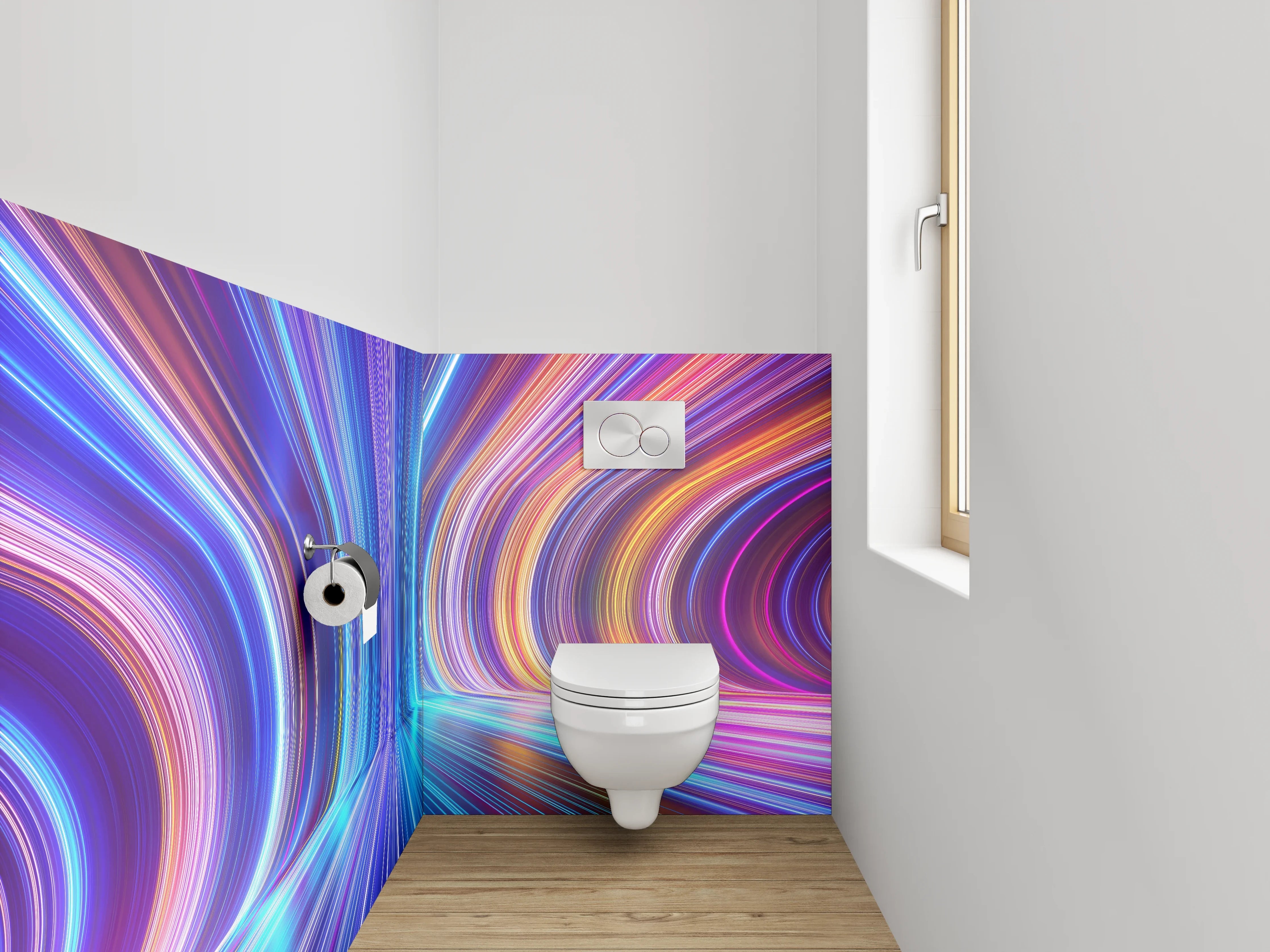 WC-Rückwand - Futuristische Lichtlinien Abstrakt