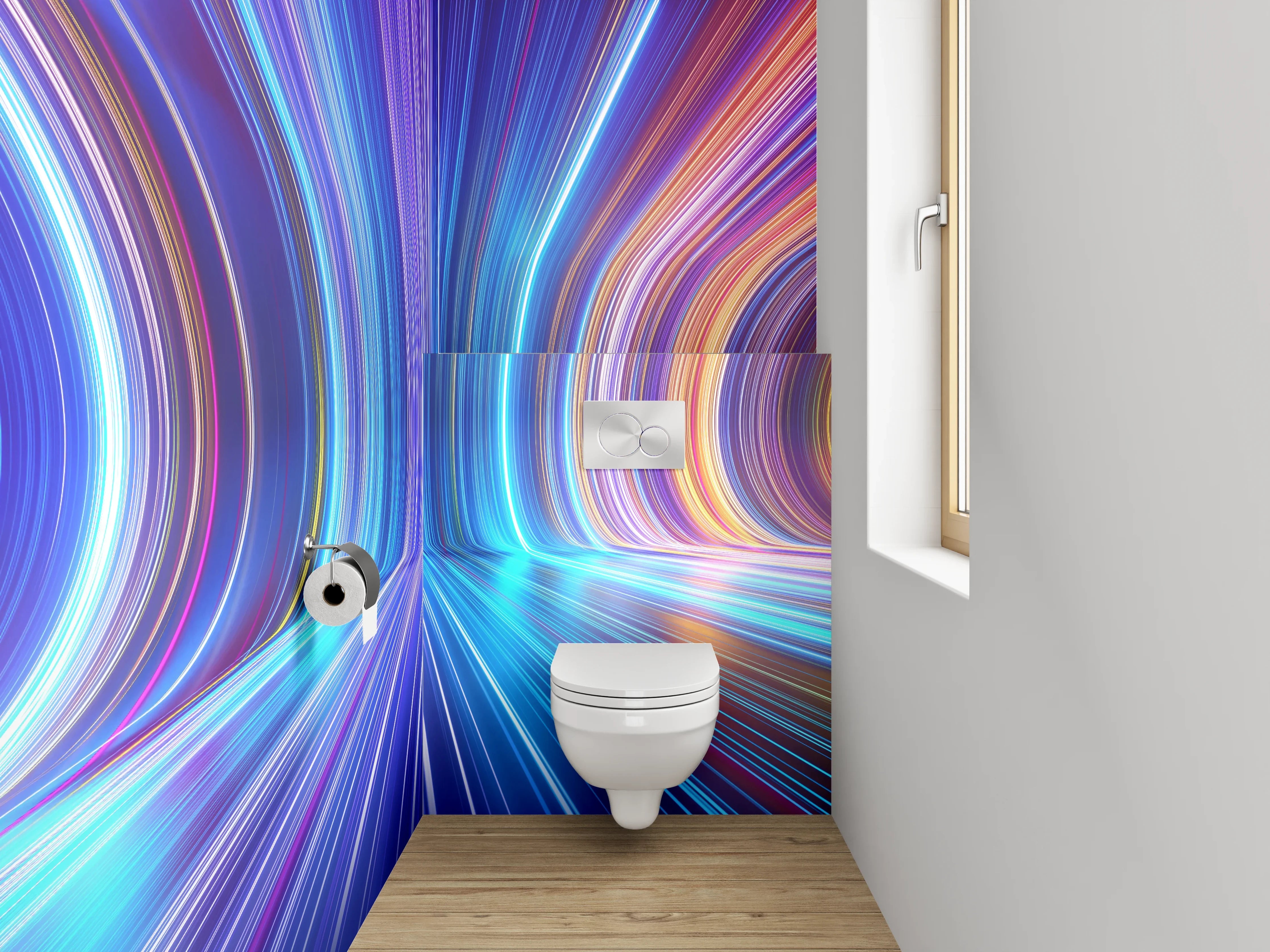 WC-Rückwand - Futuristische Lichtlinien Abstrakt