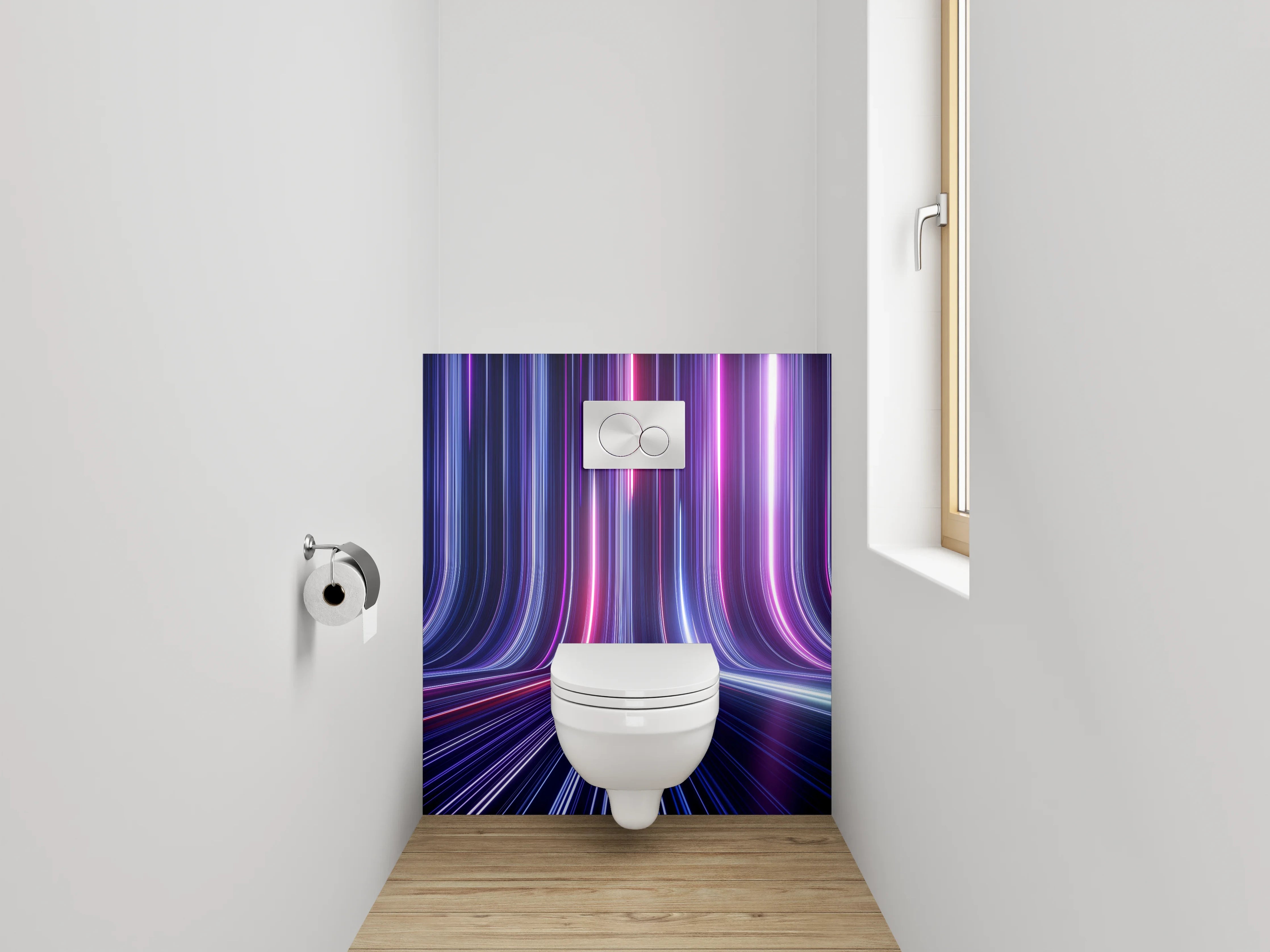 WC-Rückwand - Futuristische Neon-Lichtlinien Abstrakt