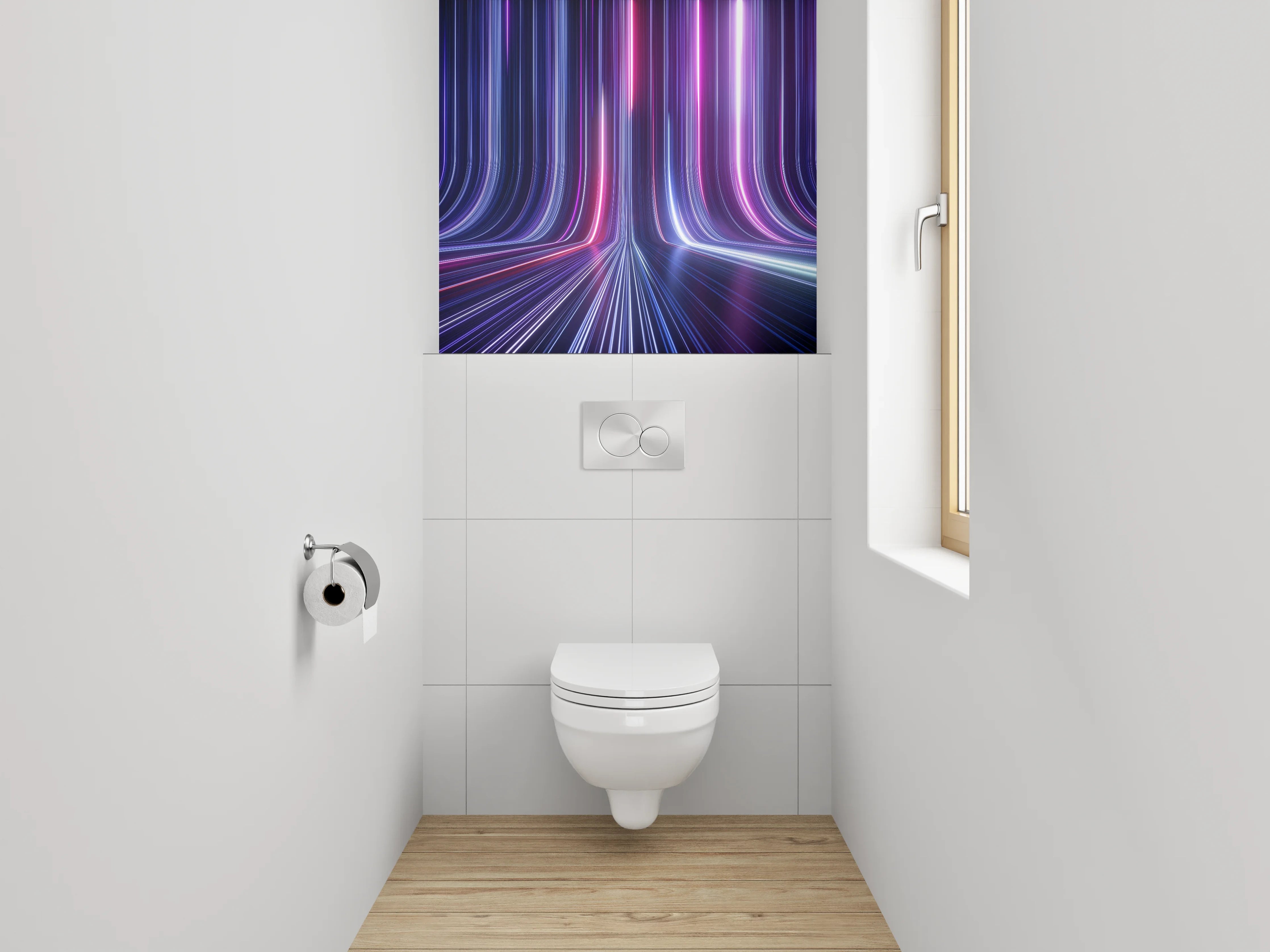WC-Rückwand - Futuristische Neon-Lichtlinien Abstrakt