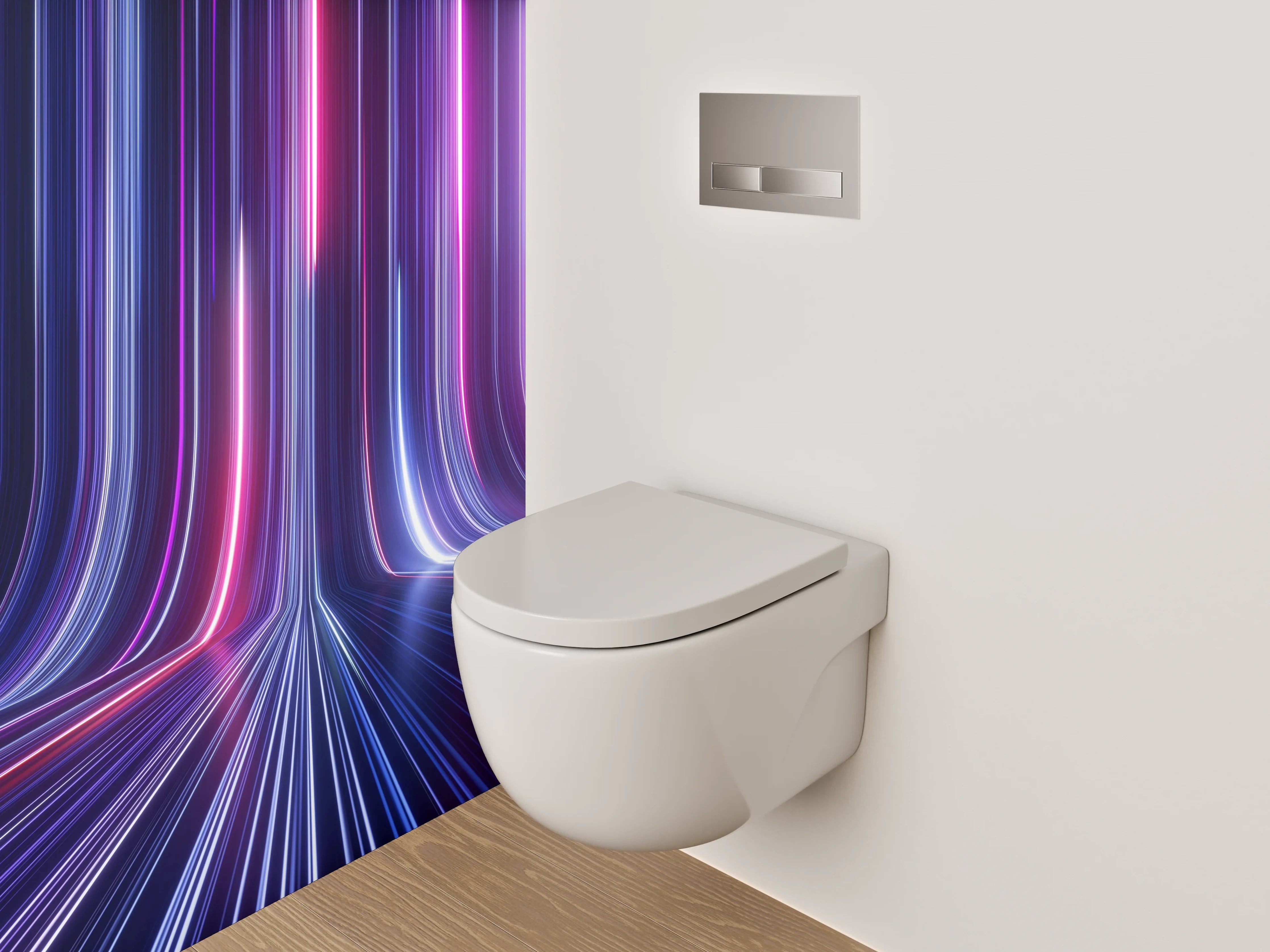 WC-Rückwand - Futuristische Neon-Lichtlinien Abstrakt