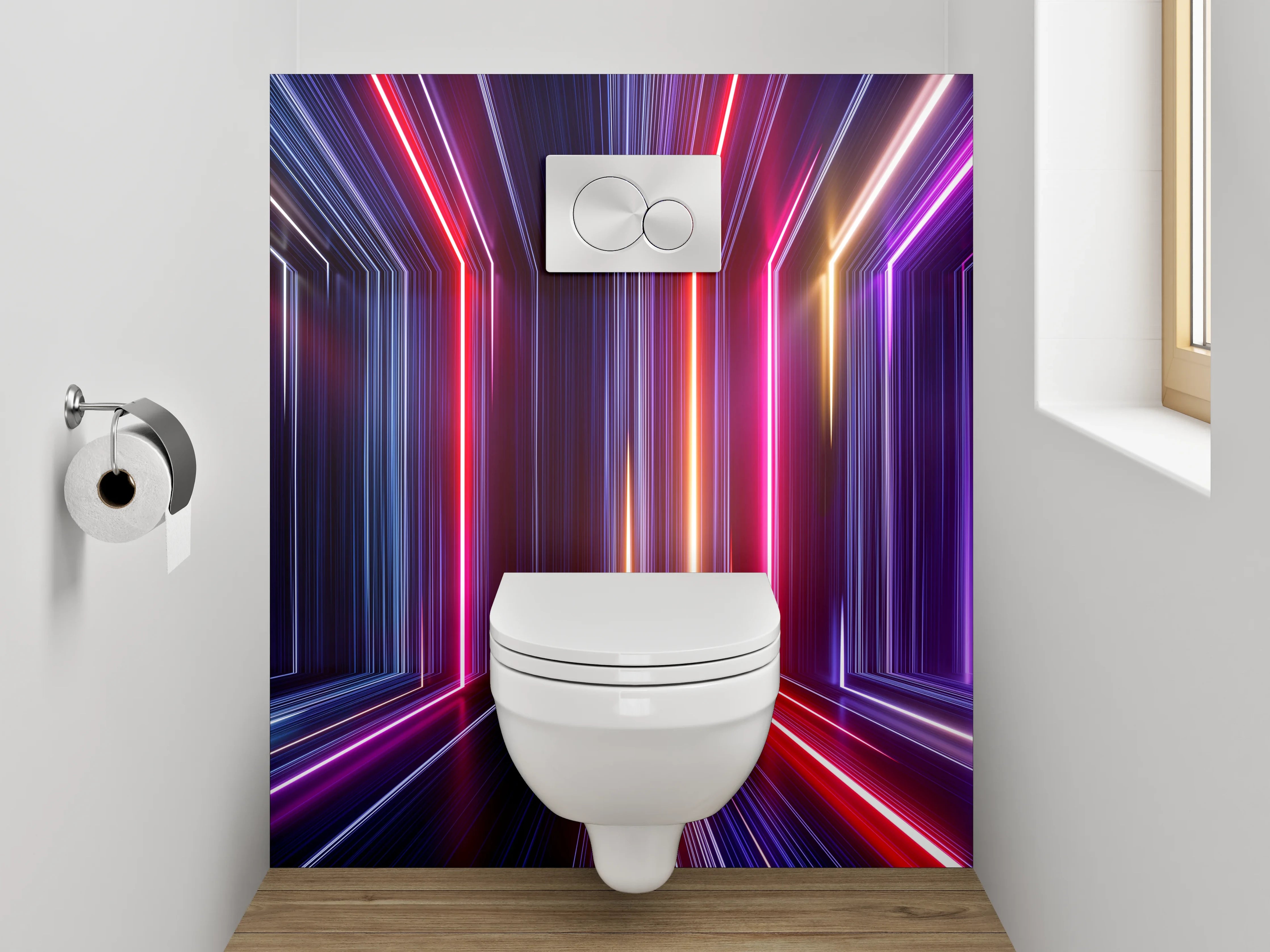 WC-Rückwand - Futuristisches Neonstreifen Muster Wandbild