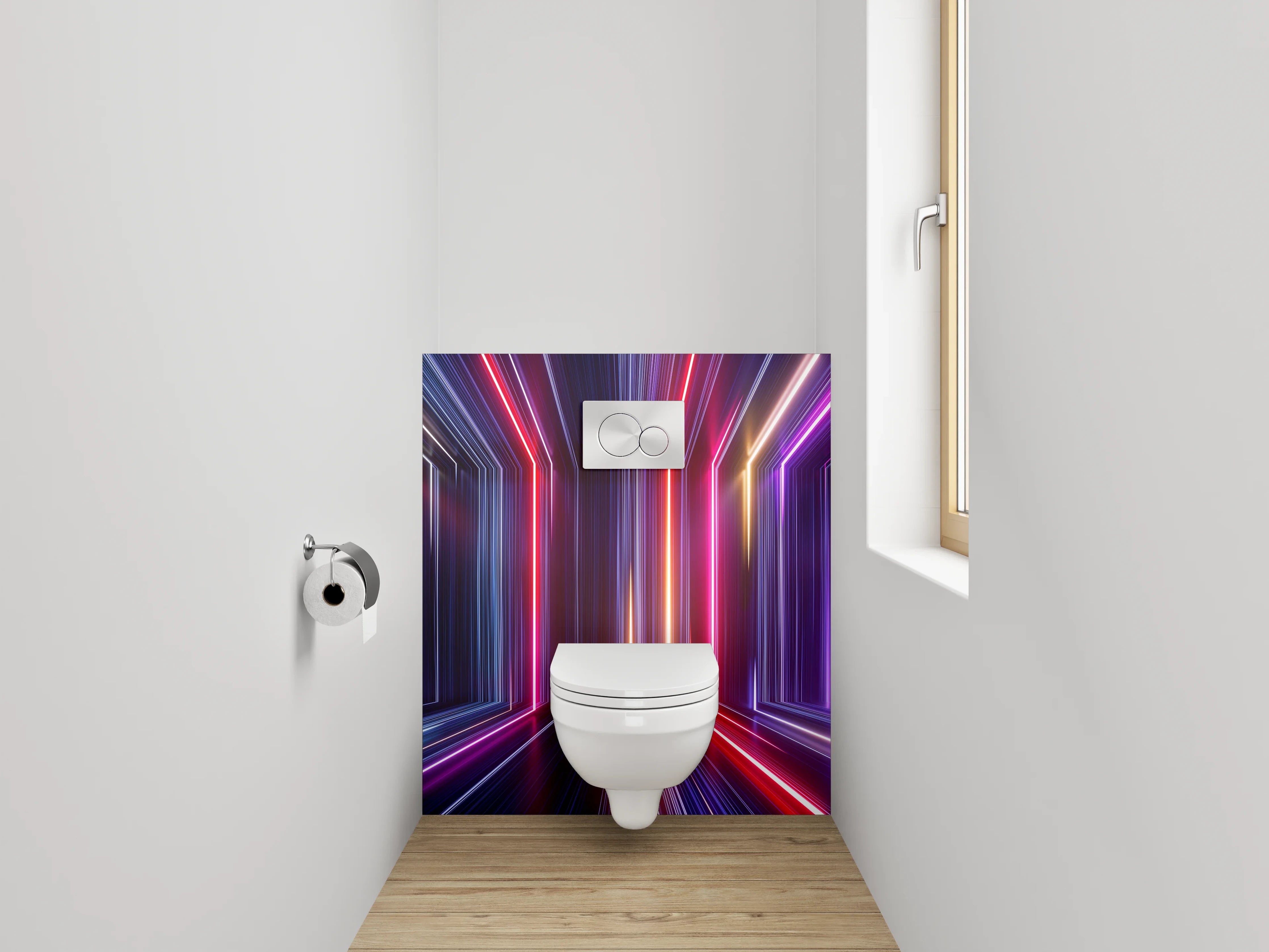 WC-Rückwand - Futuristisches Neonstreifen Muster Wandbild