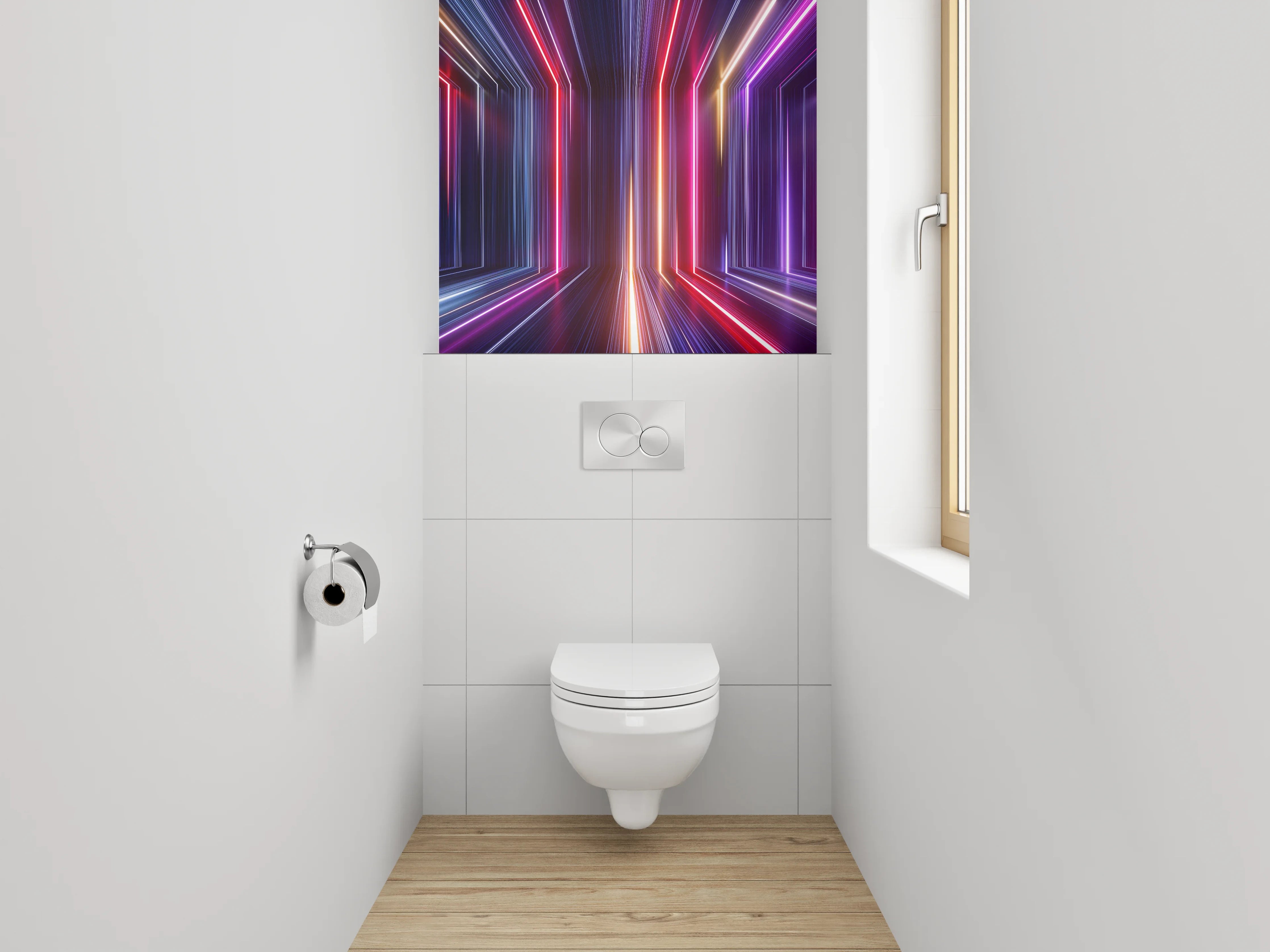 WC-Rückwand - Futuristisches Neonstreifen Muster Wandbild