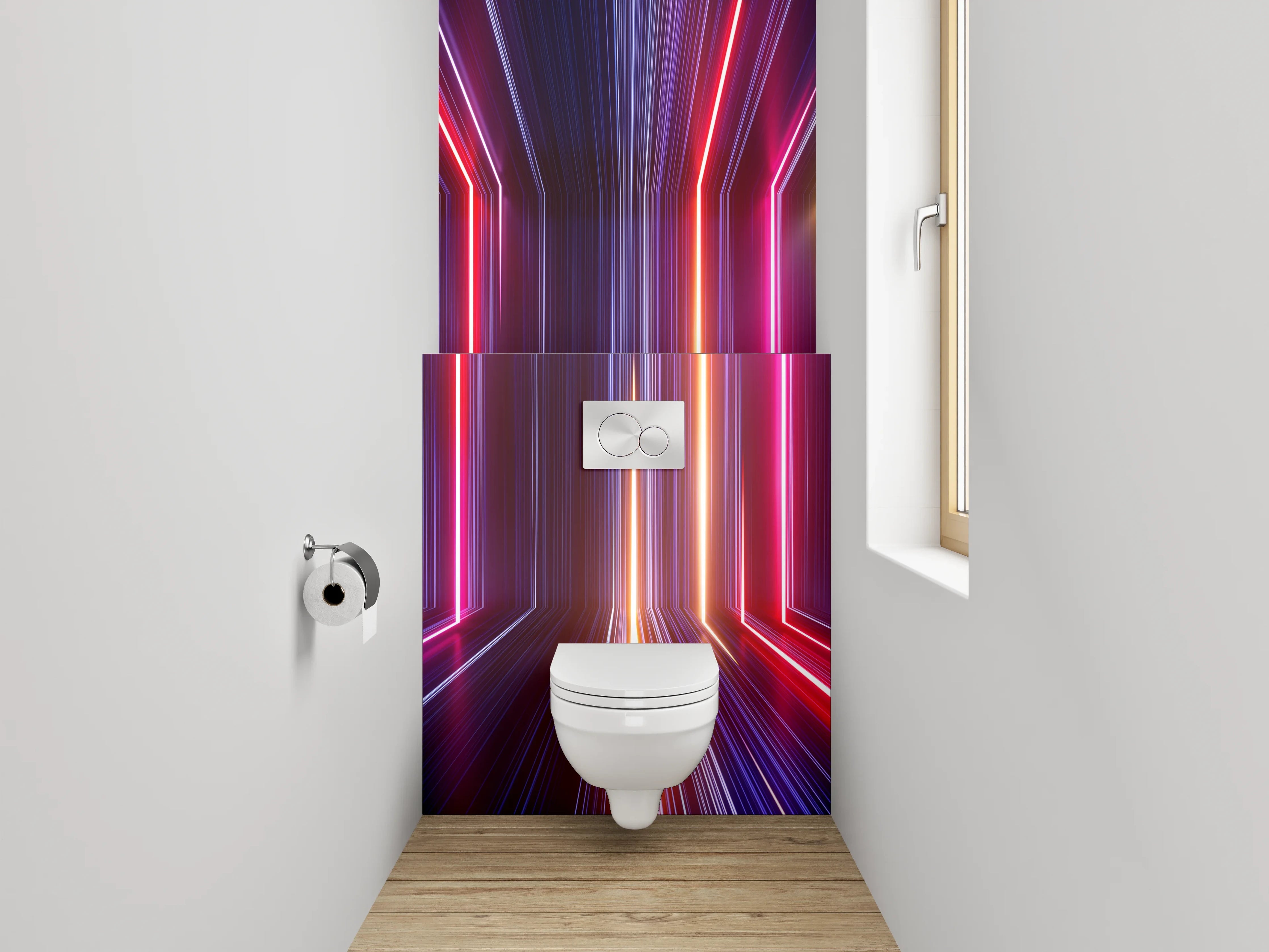 WC-Rückwand - Futuristisches Neonstreifen Muster Wandbild