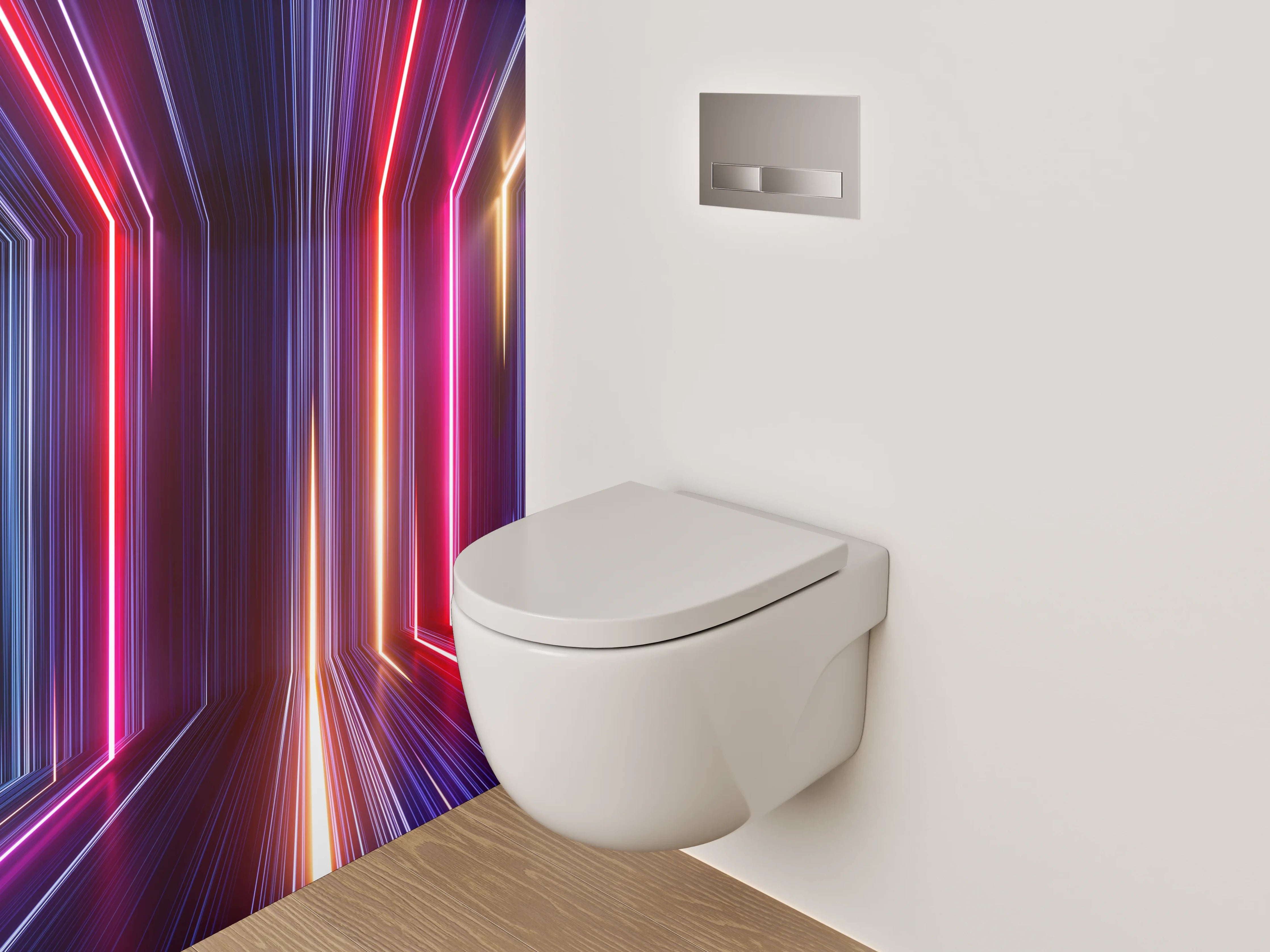 WC-Rückwand - Futuristisches Neonstreifen Muster Wandbild